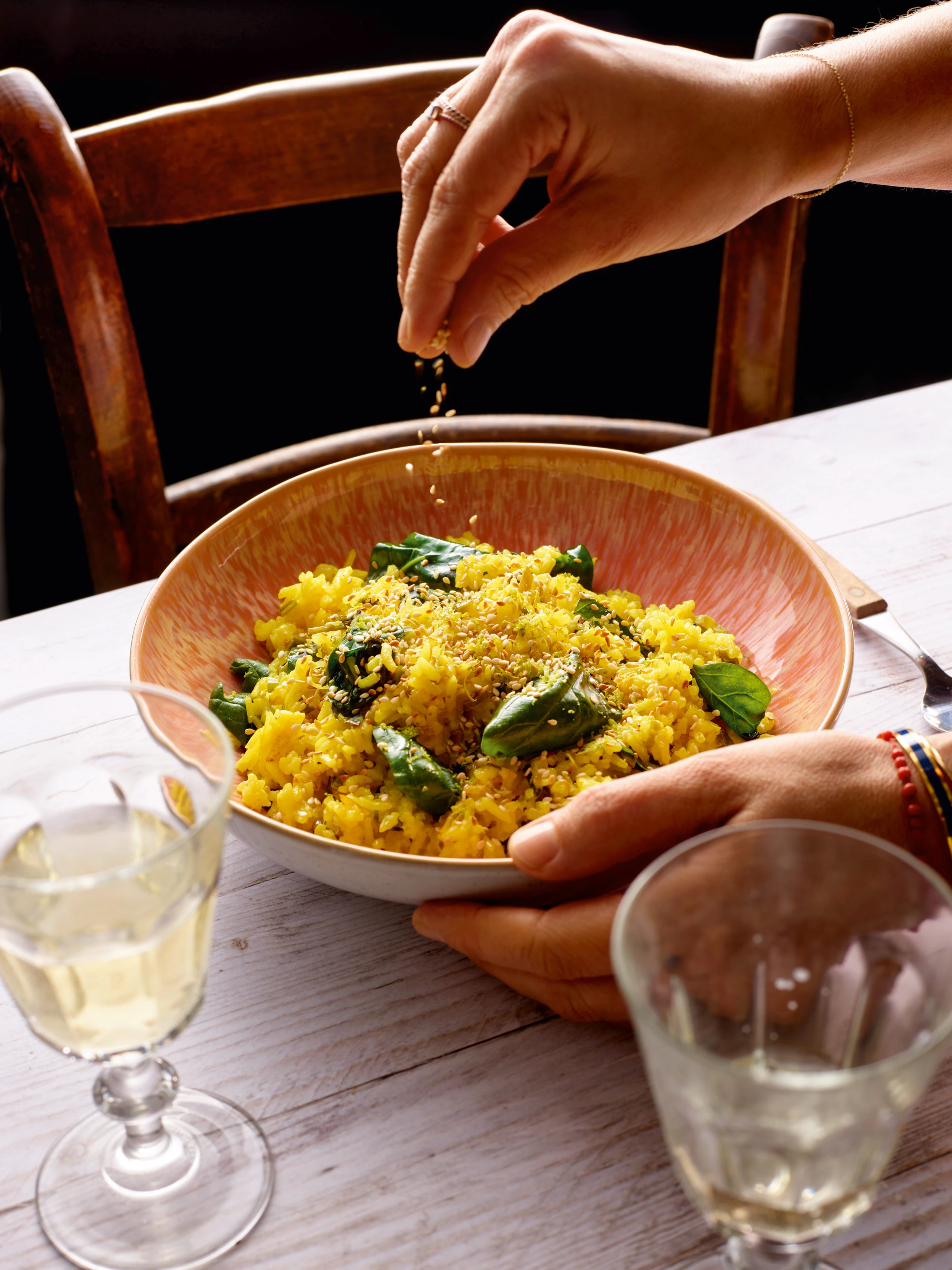 Kurkuma-Kokosreis mit Spinat