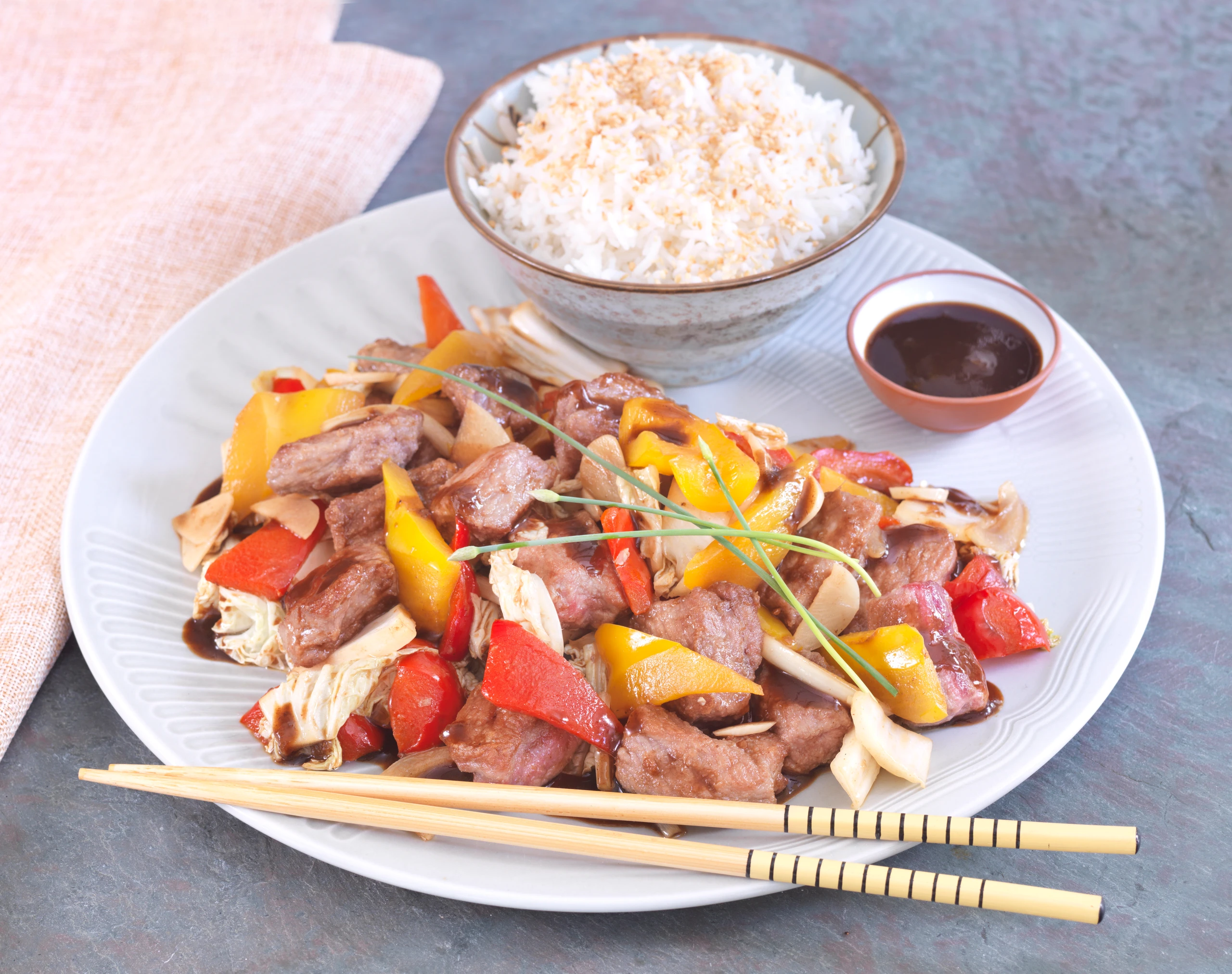 Rindfleisch-Pfanne mit Powidl-Ingwer-Sauce