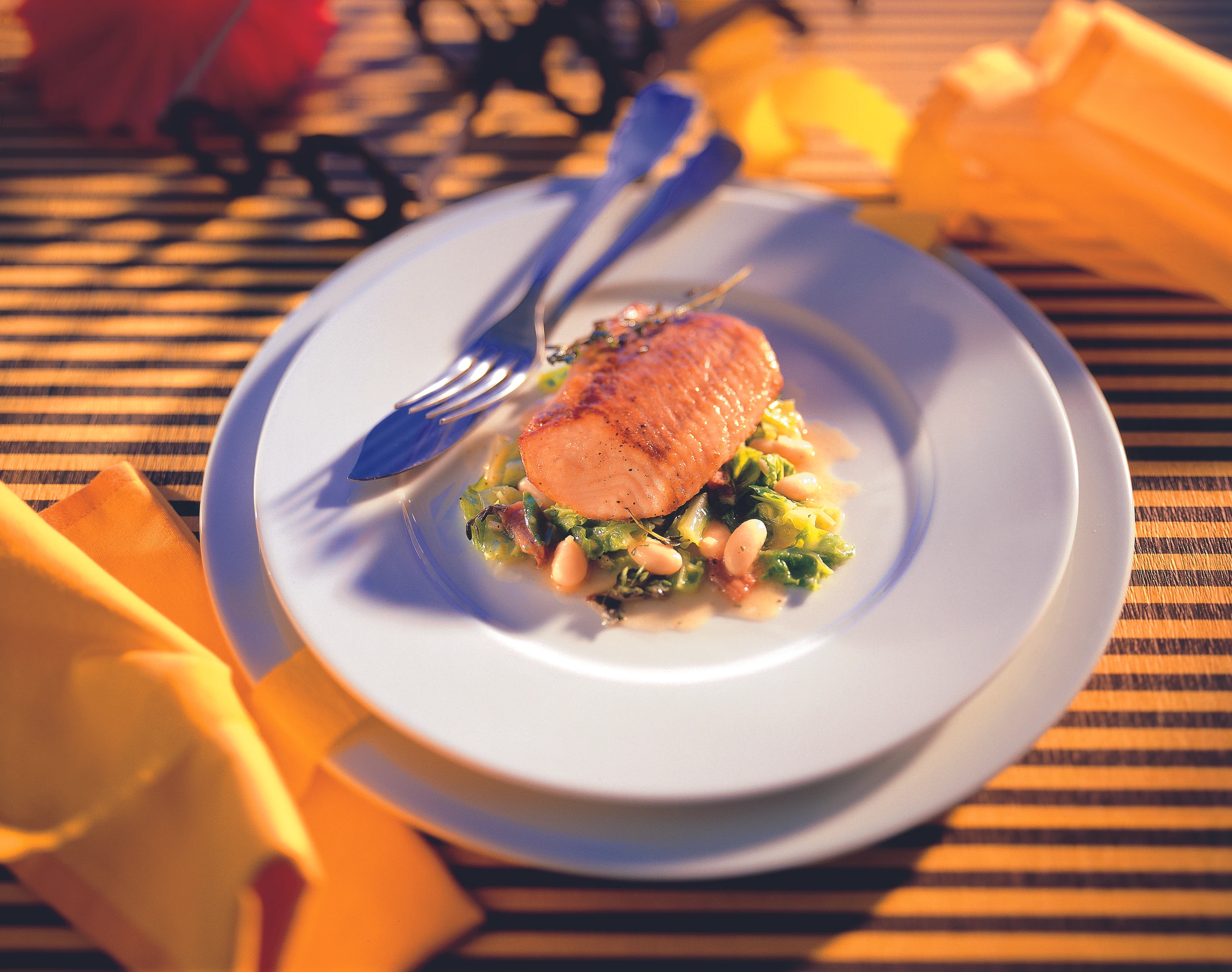 Welsfilet auf Bohnen-Kohlgemüse