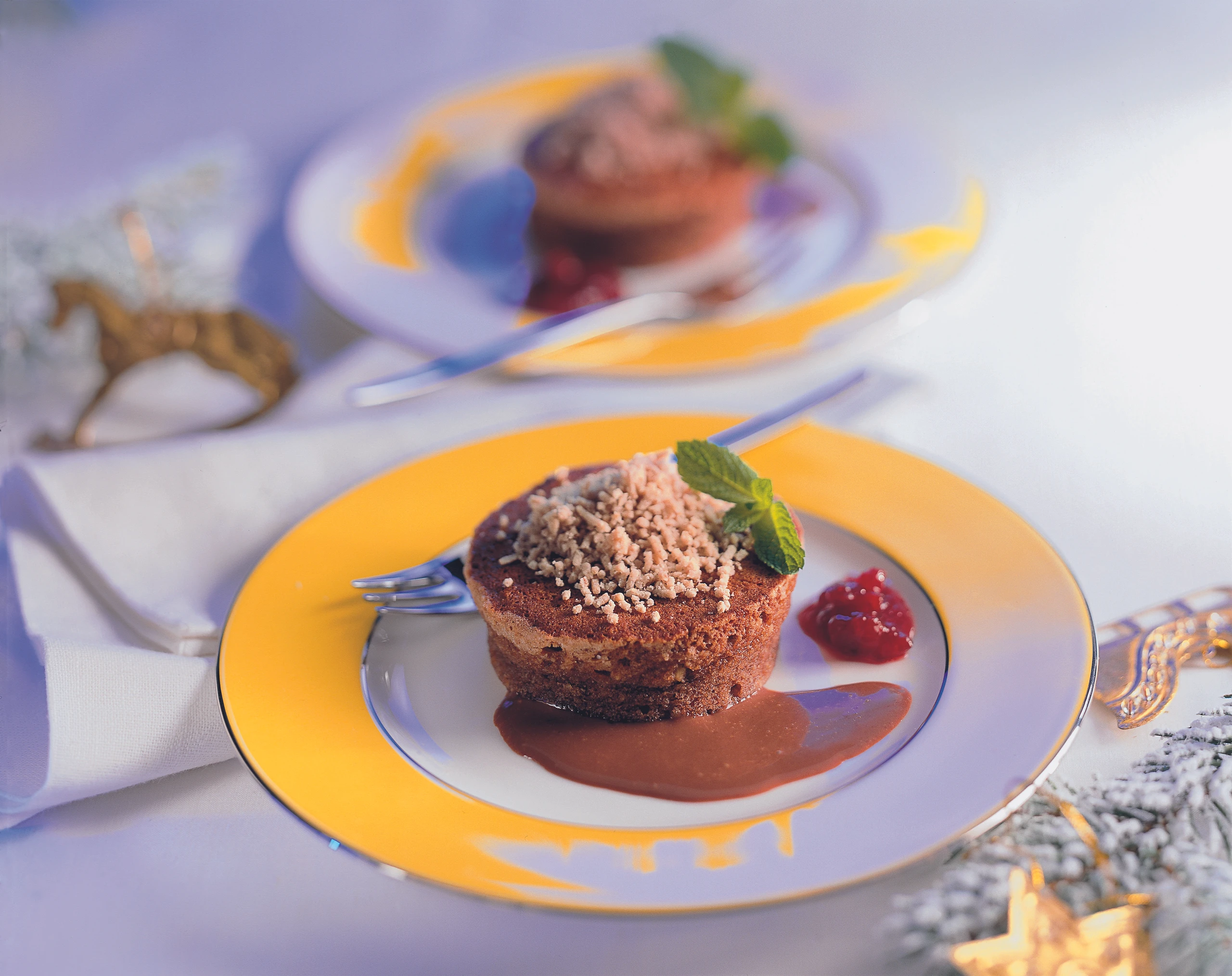 Maronipudding mit Nougatsauce