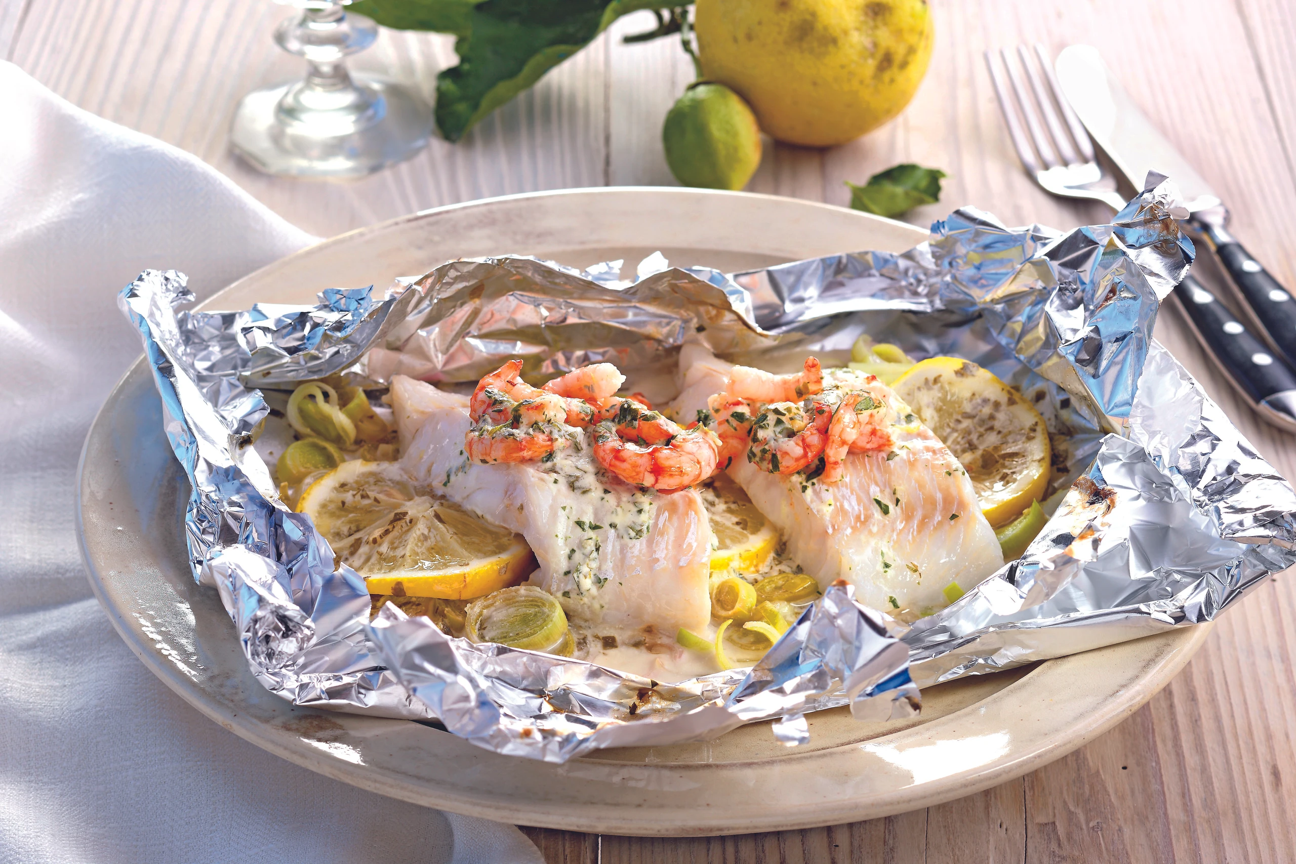 Kabeljaufilet mit Garnelen