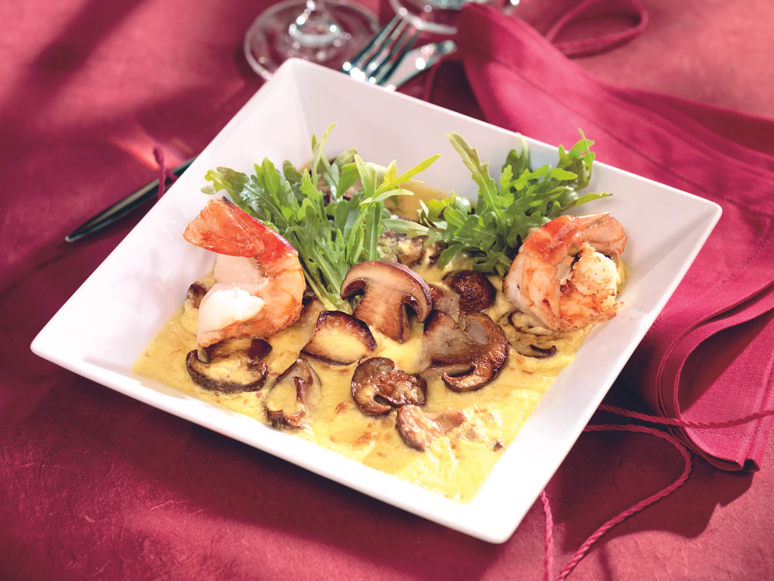 Überbackene Steinpilze mit Garnelen