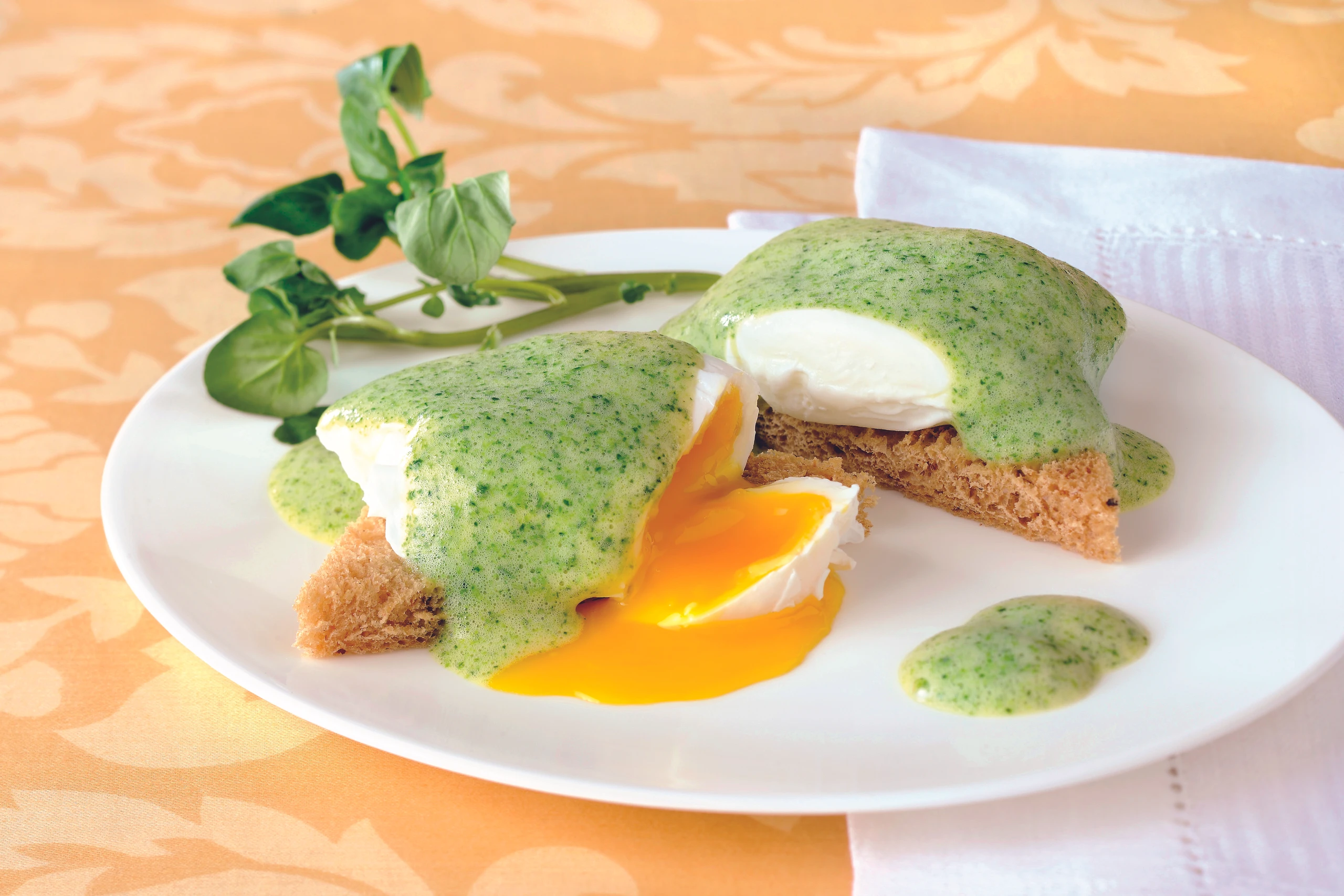 Pochiertes Ei mit Kresse-Sabayon