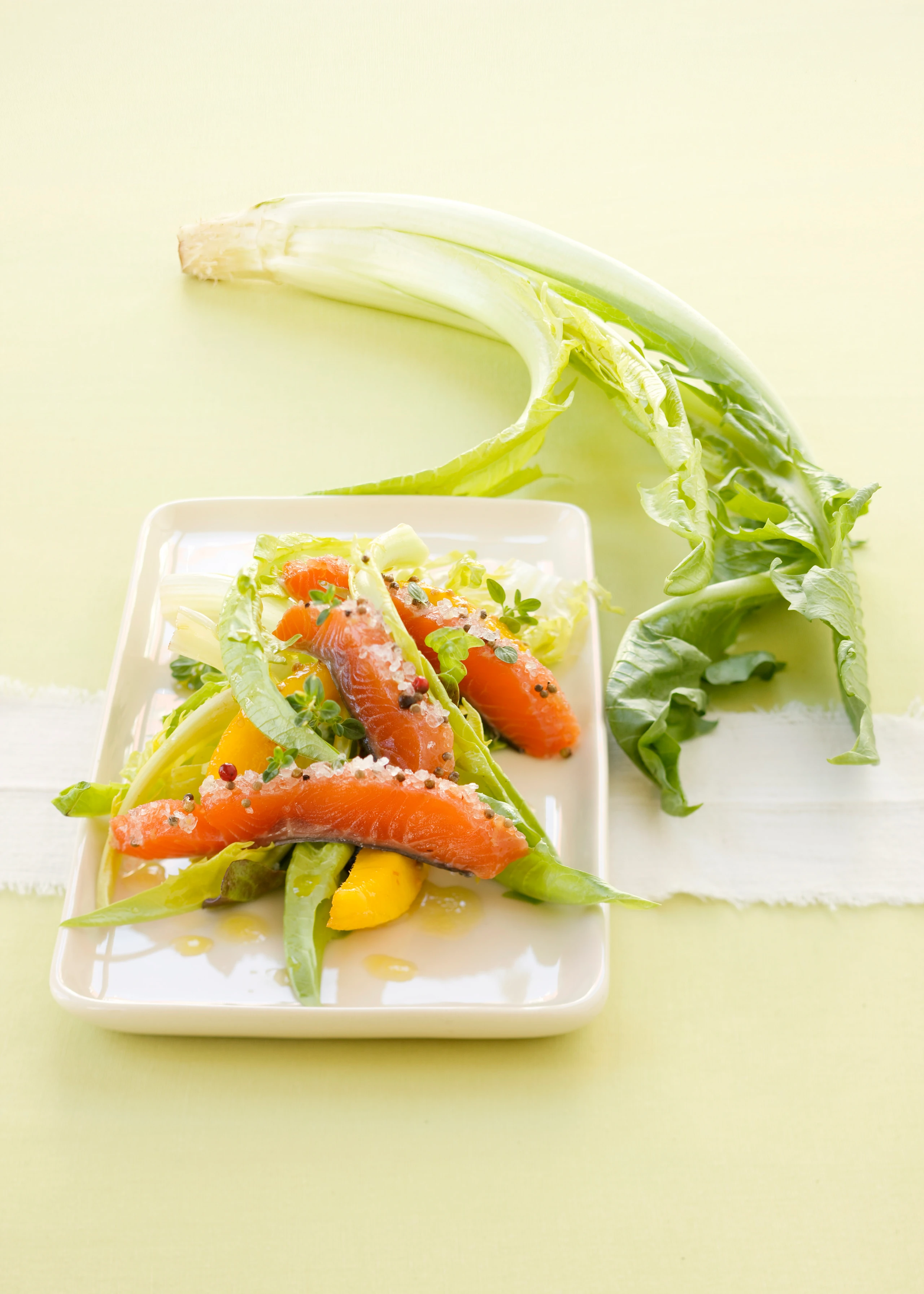 Gebeizter Lachs mit Mango und Löwenzahnsalat