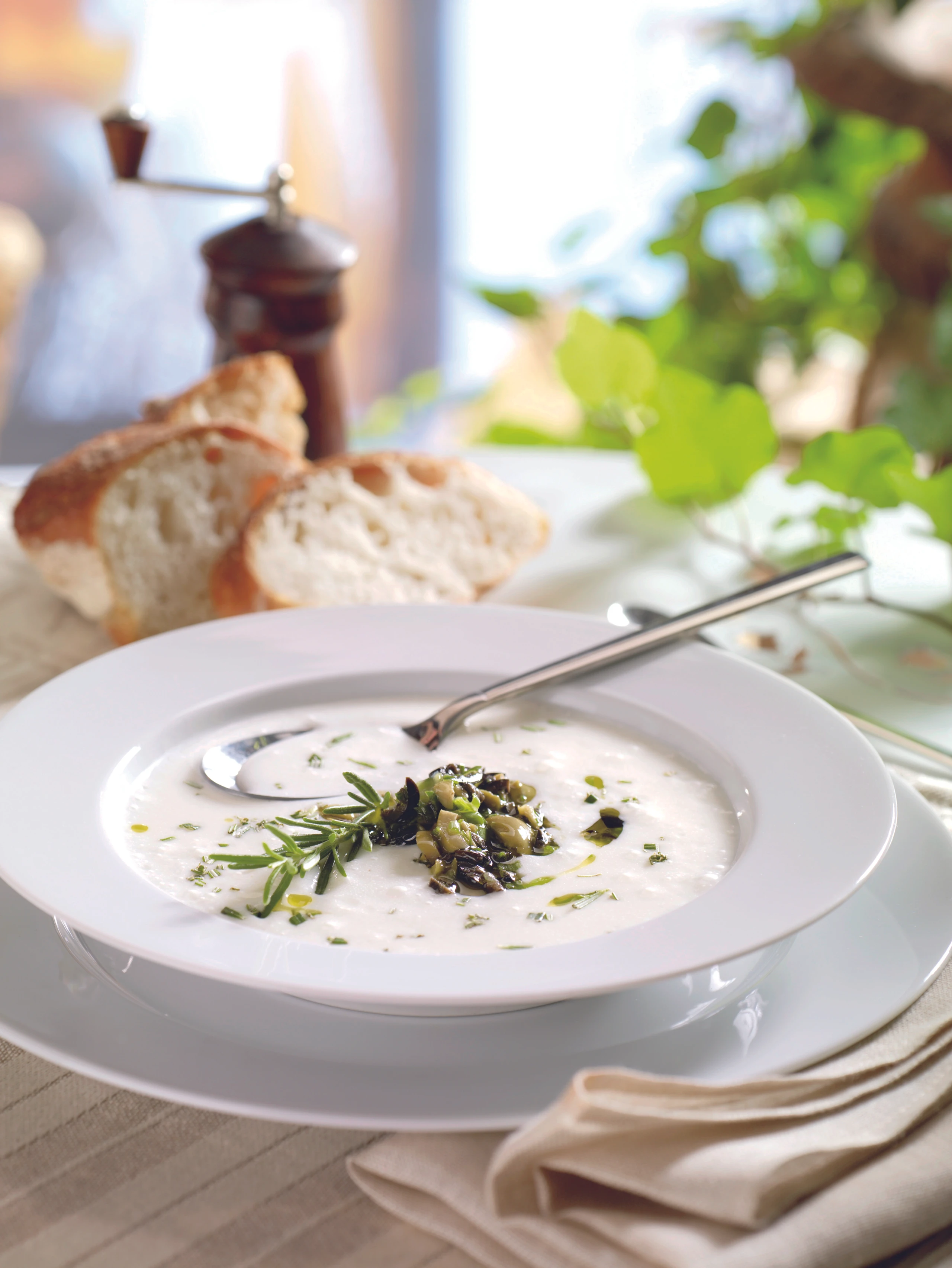 Geeiste Parmesan Suppe mit Tapenade