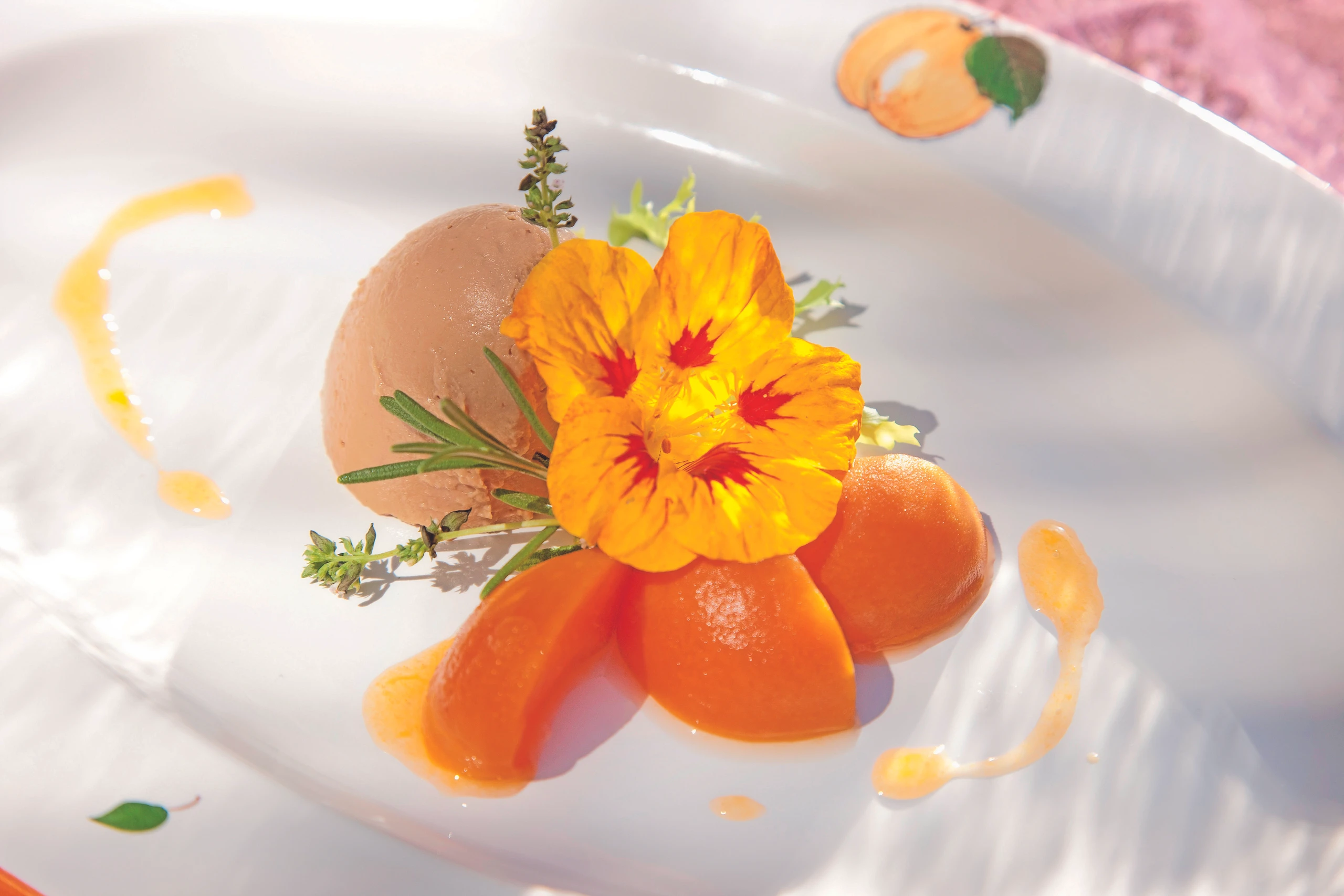 Essigmarillen mit Hühnerleberparfait