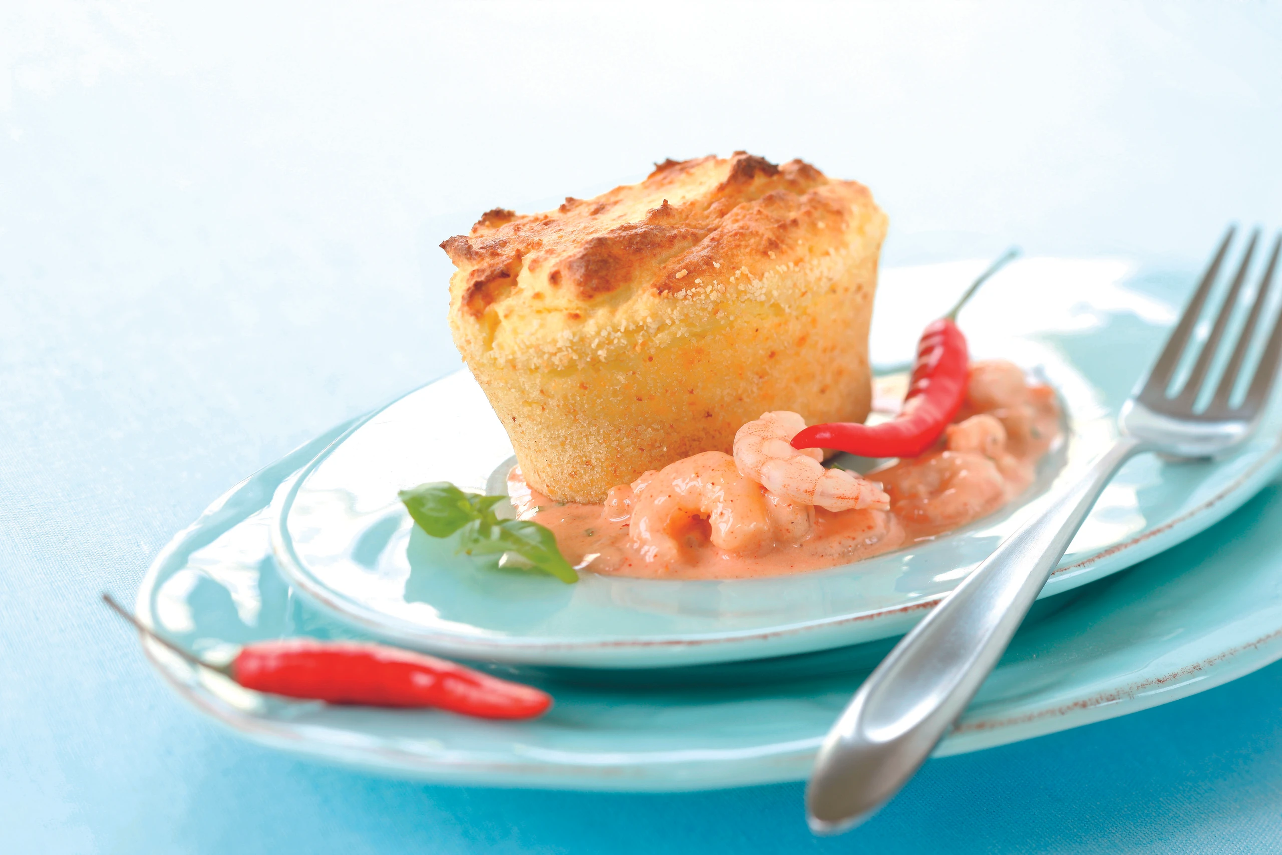 Käse Flan mit Shrimps Sauce