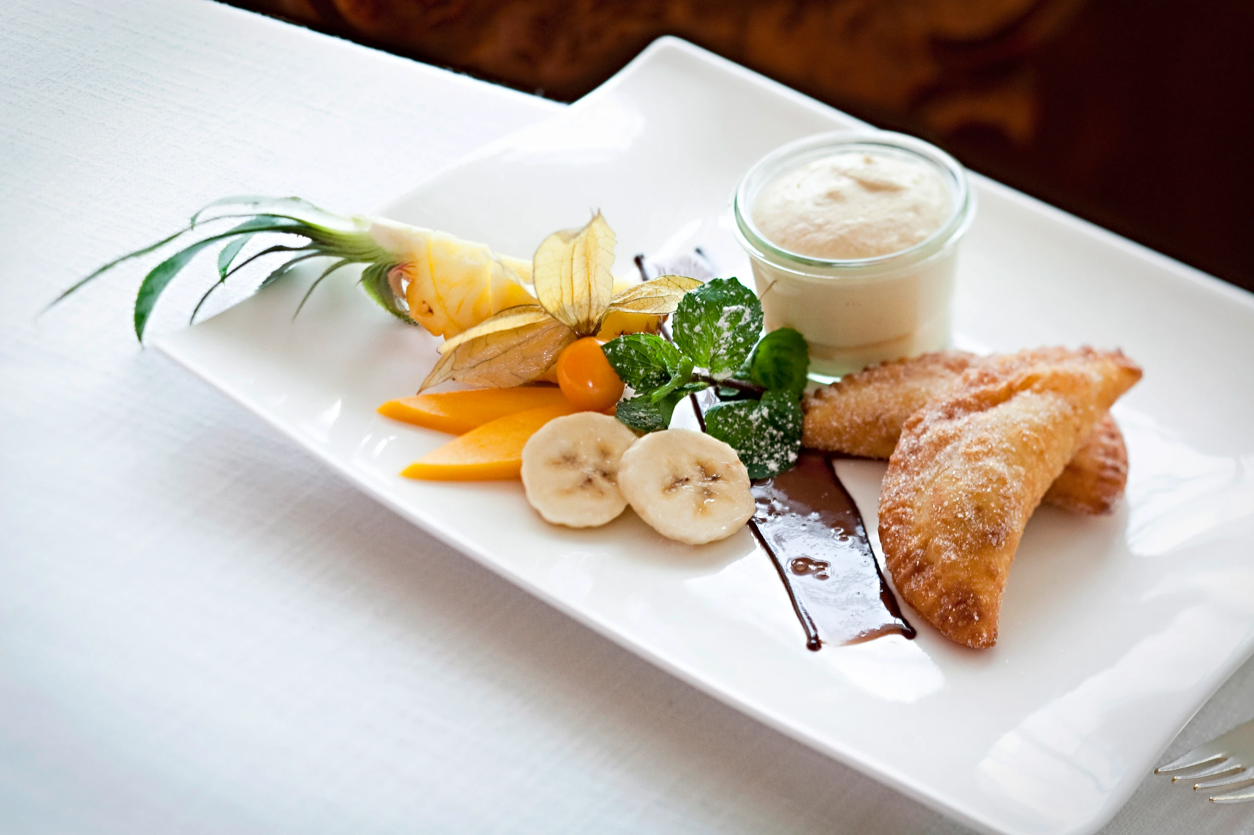 Bananentascherln mit Baileysmousse