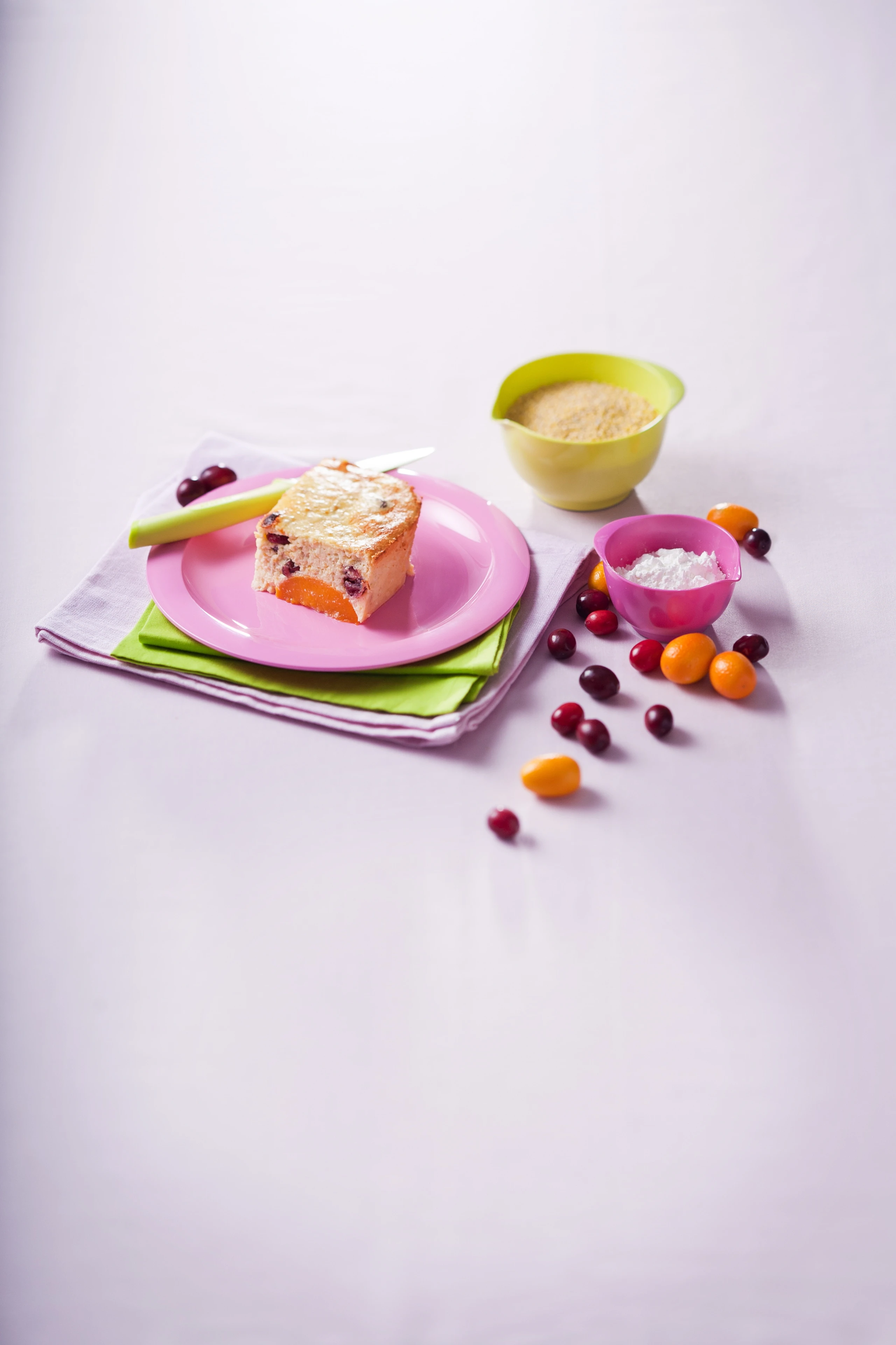 Topfen-Auflauf mit Pfirsichen und Cranberries