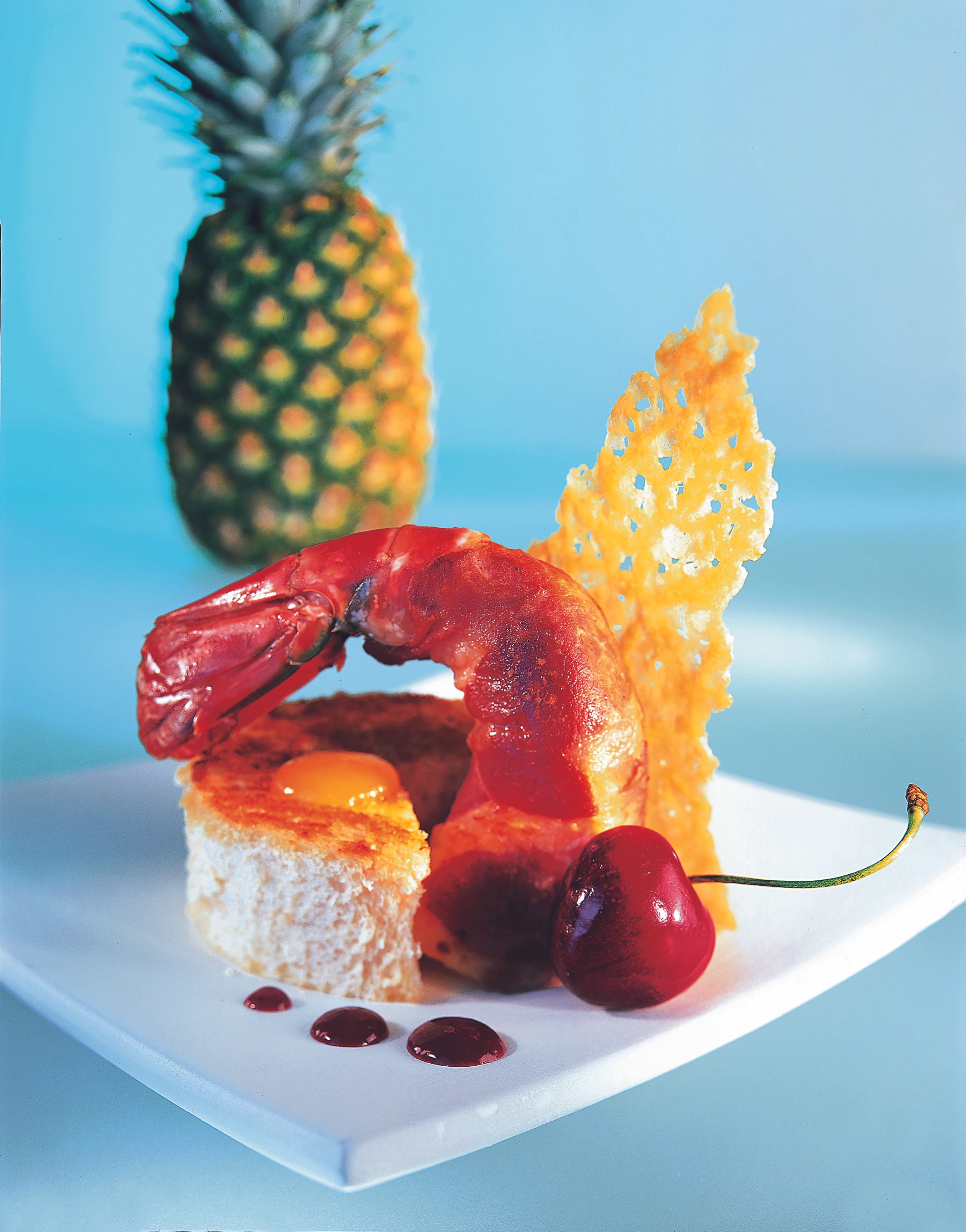 Gebratene Riesengarnelen "Toast Hawaii"