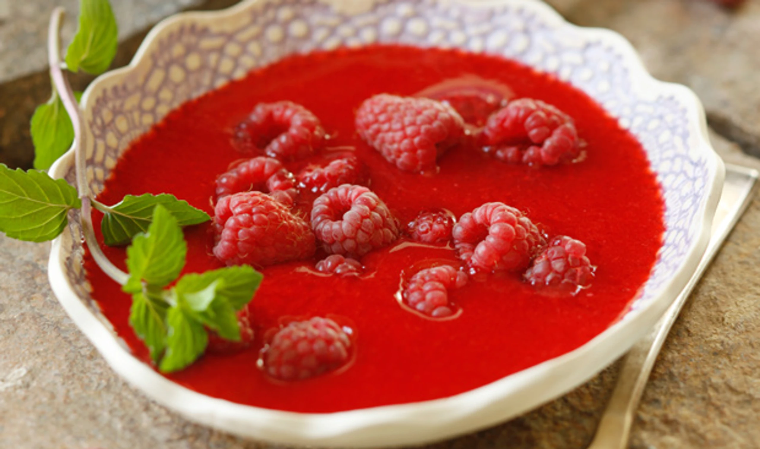 Kalte Himbeersuppe mit Vanillepudding