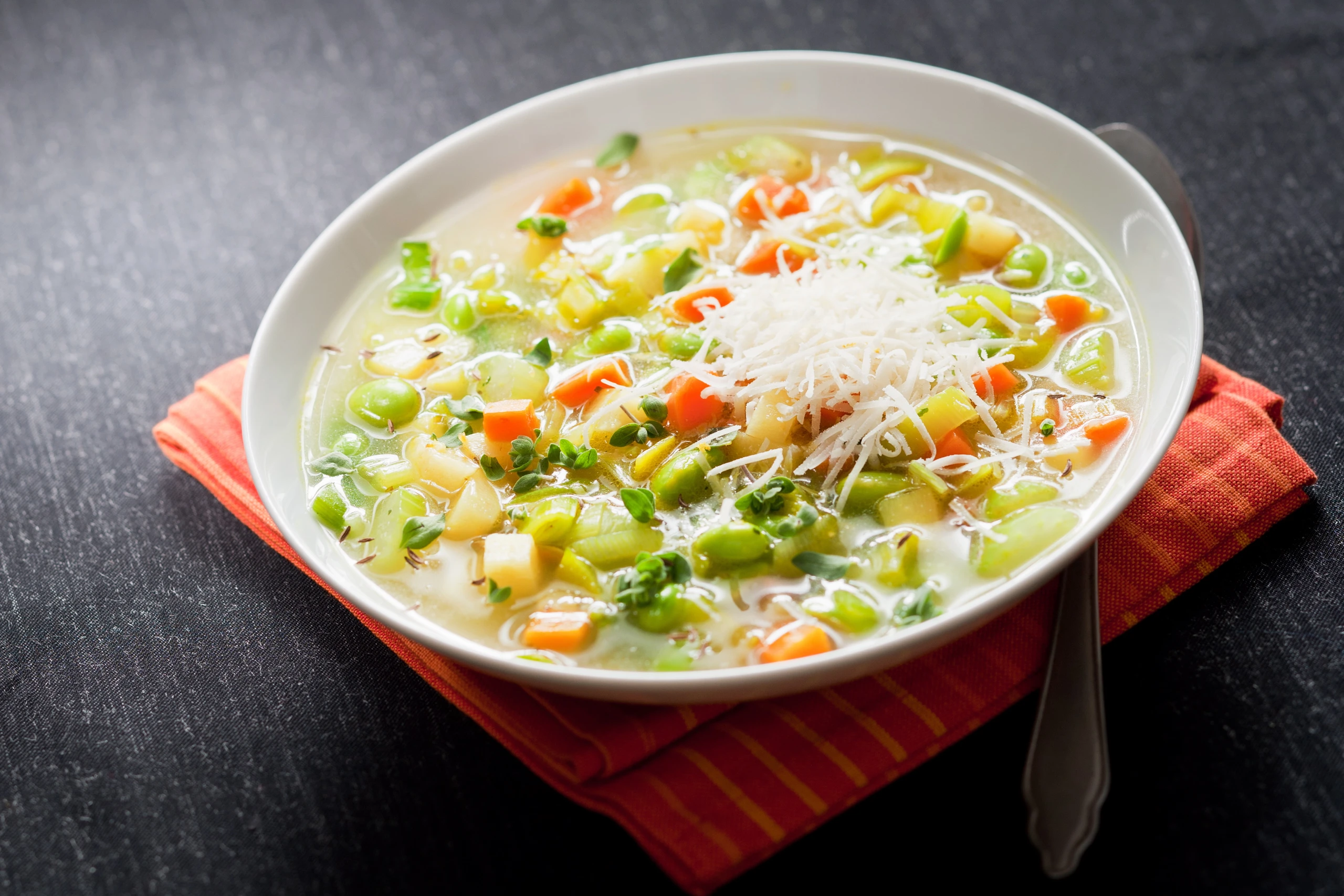 Bunte Gemüsesuppe mit Parmesan