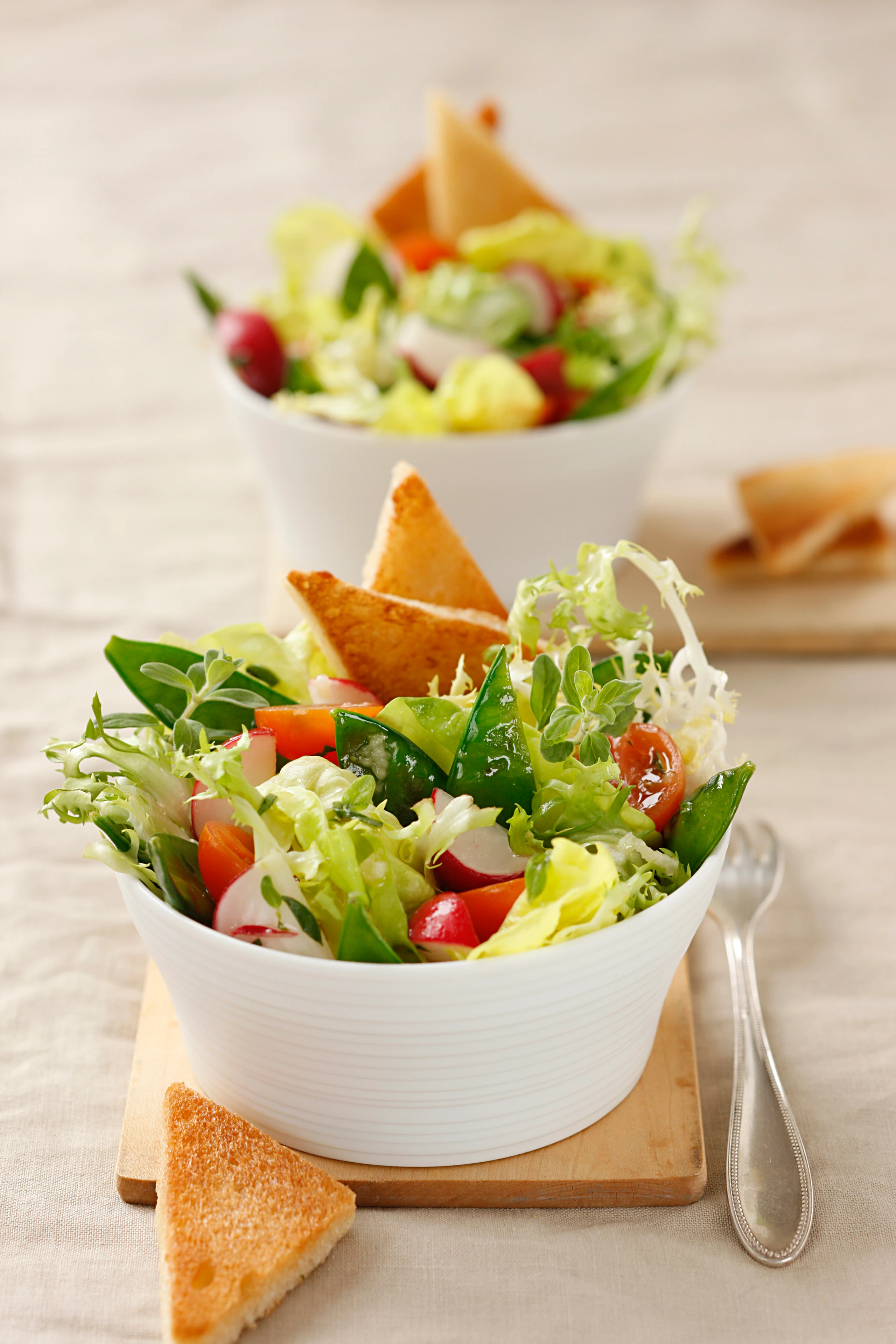 Frühlingssalat mit Toast-Ecken