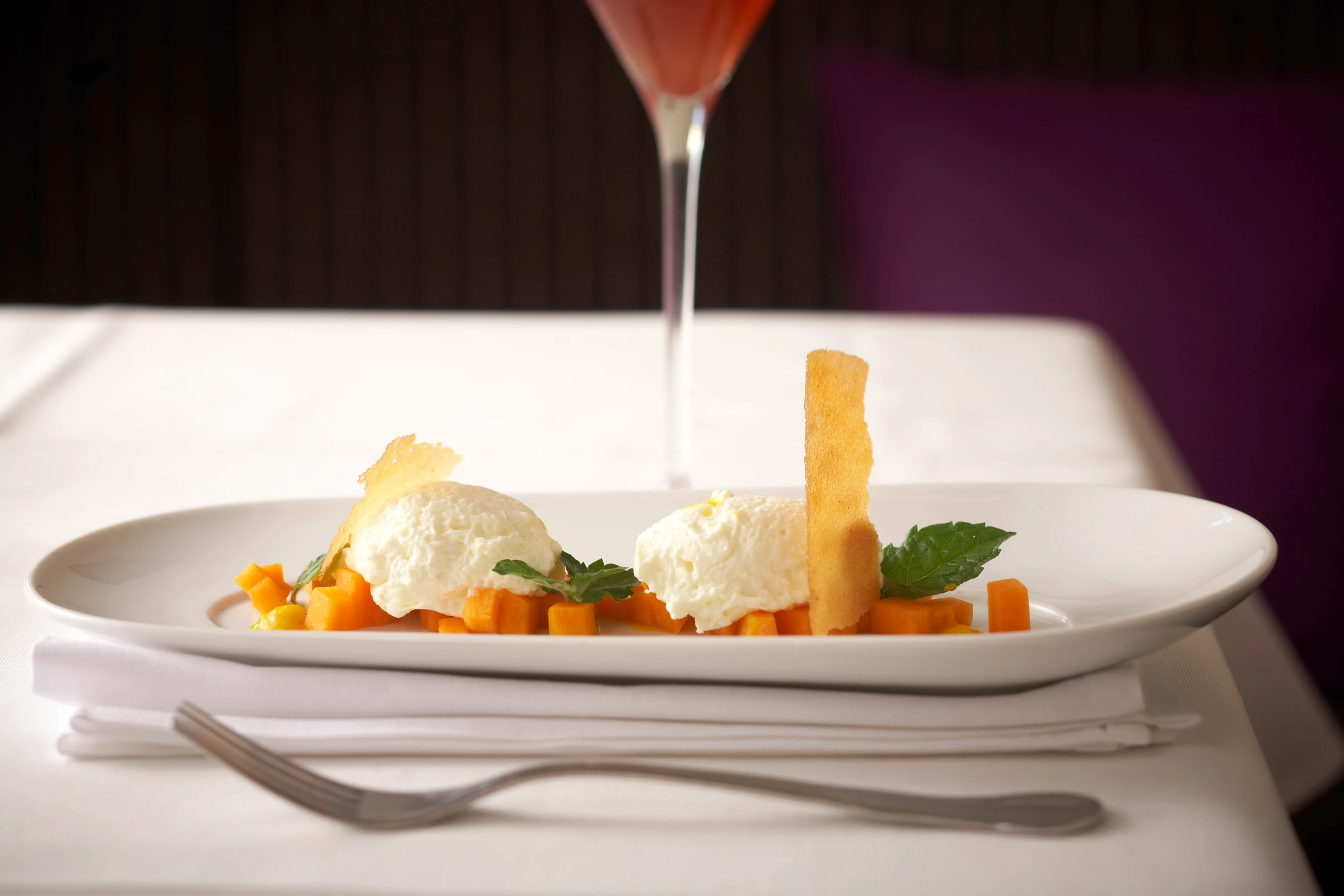 Ziegentopfen-Mousse mit Kürbiskompott