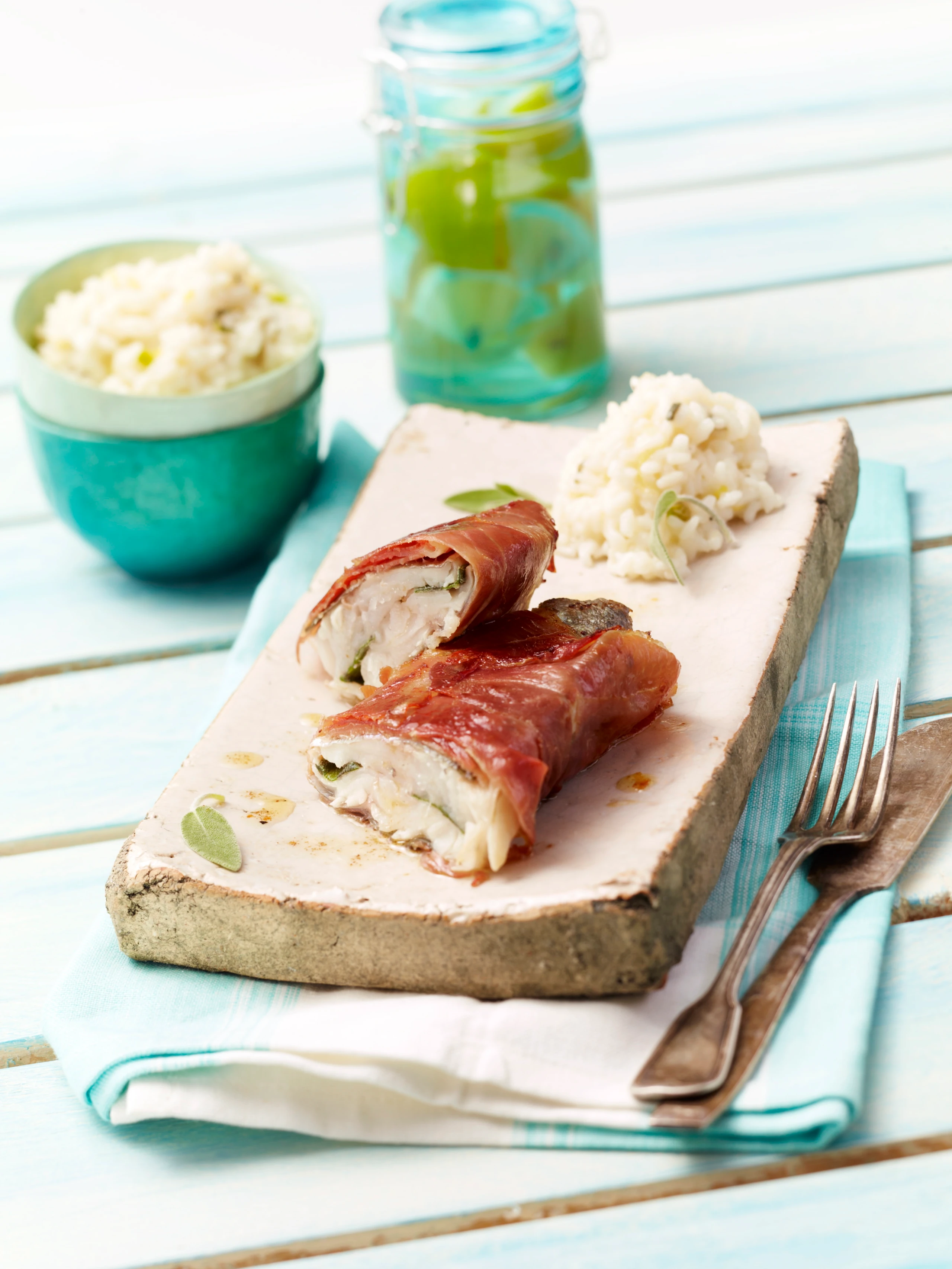 Forellen-Saltimbocca mit Zitronenrisotto