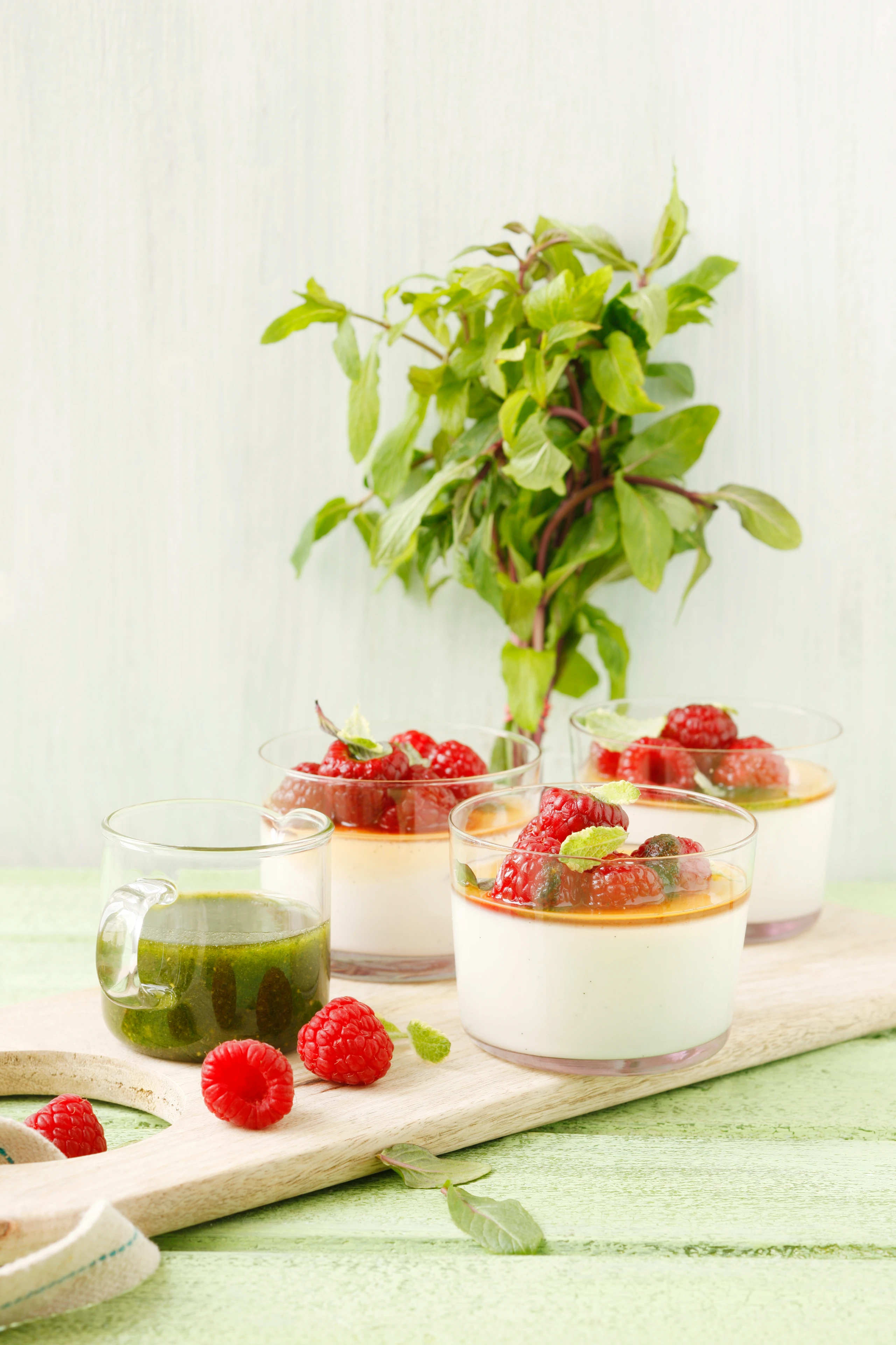 Joghurt-Panna cotta mit Minzepesto