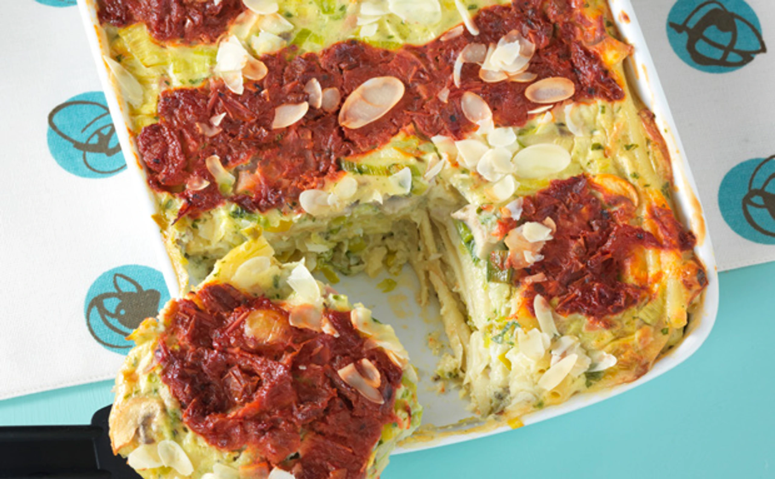 Makkaroni-Auflauf mit Lauch, Champignons und Schinken