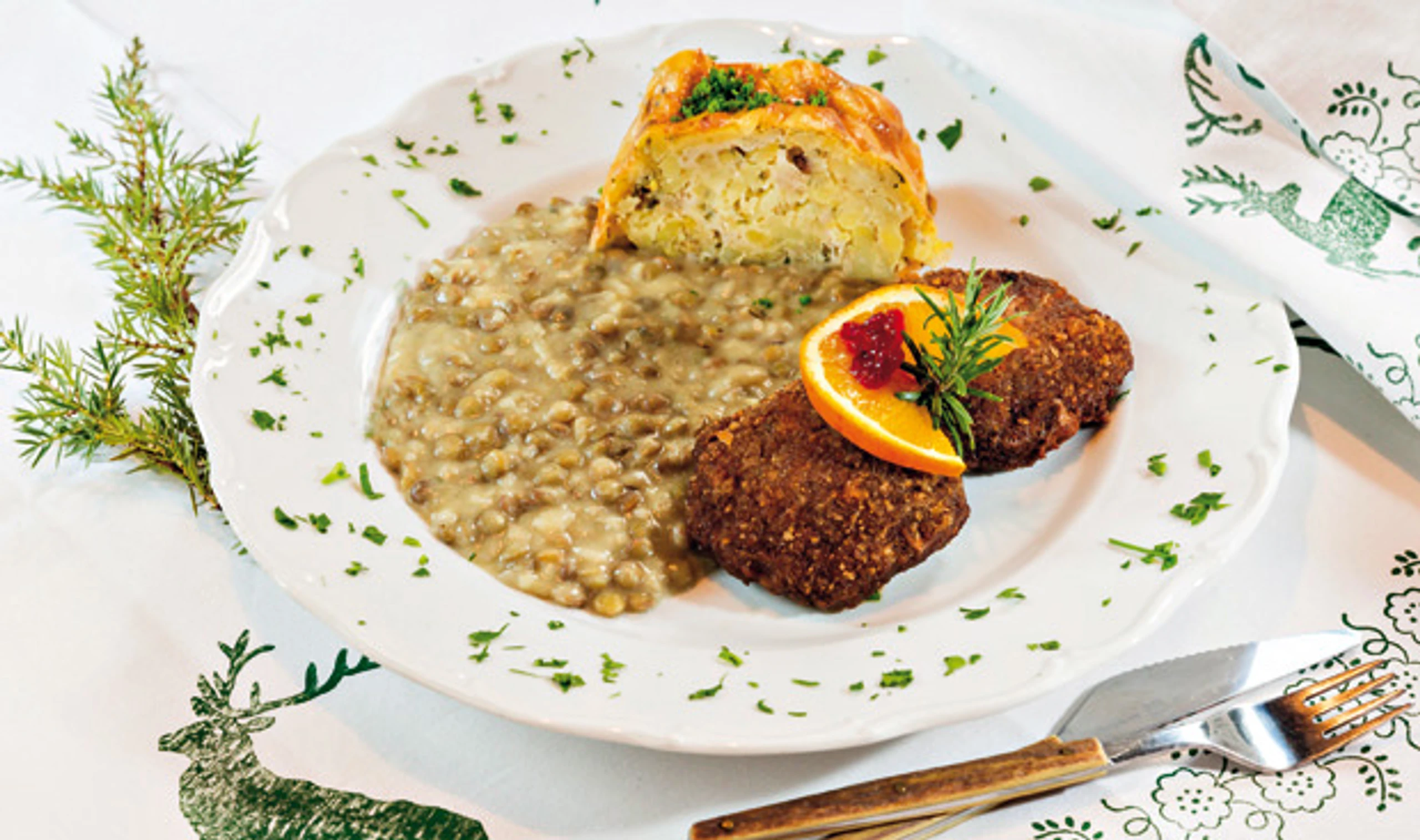 Wildlaibchen mit Linsensauce