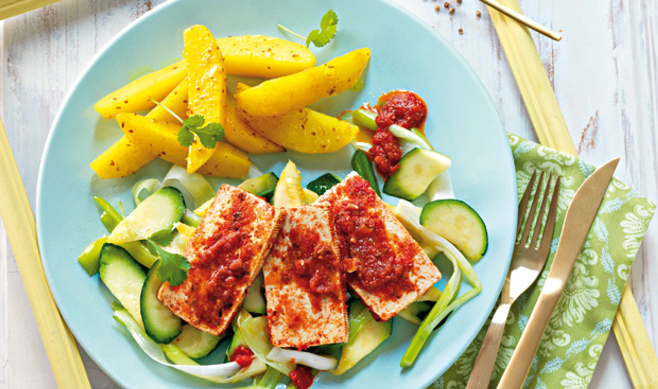 Paradeiser-Tofu auf Wokgemüse