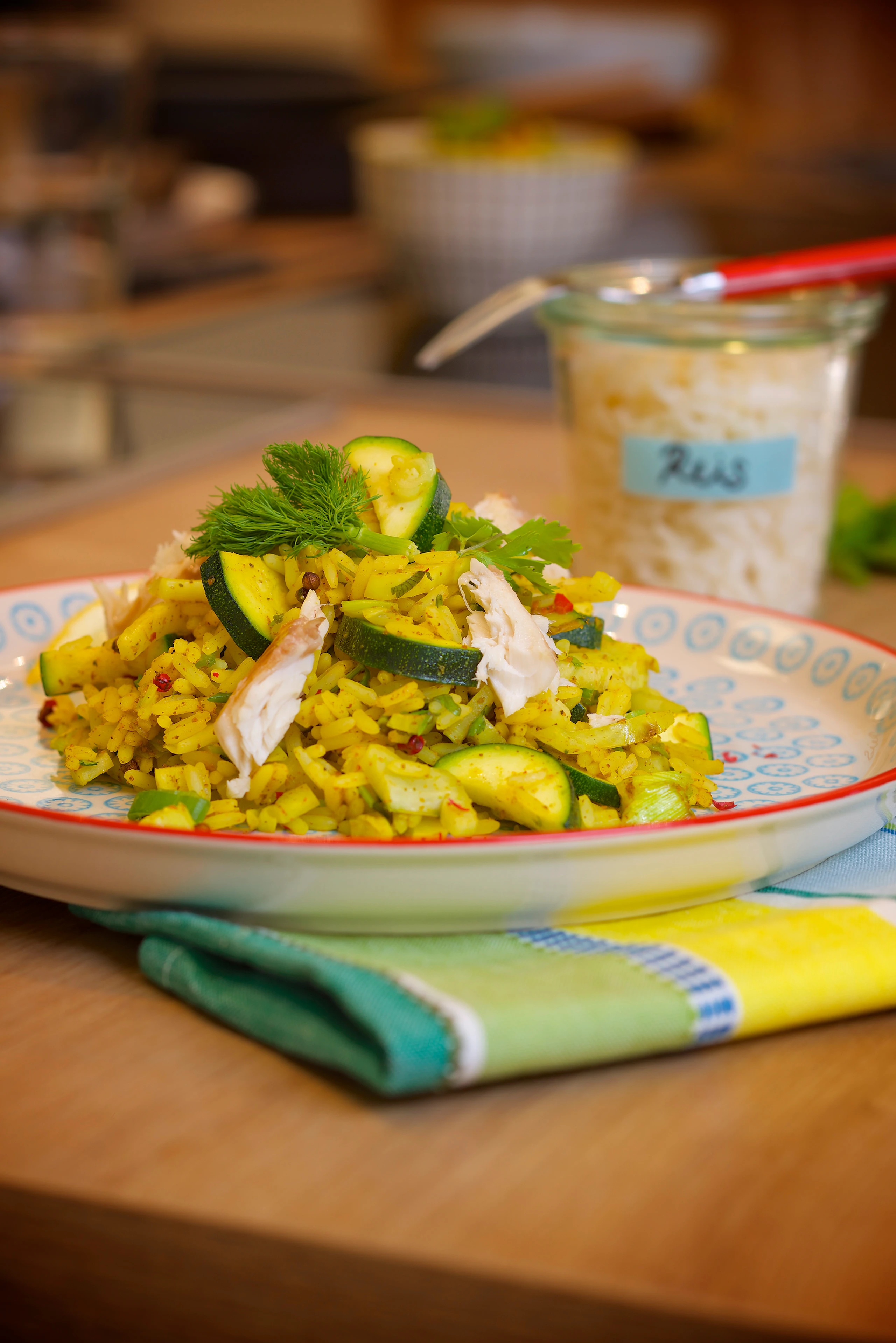 Curry-Reis mit Saibling