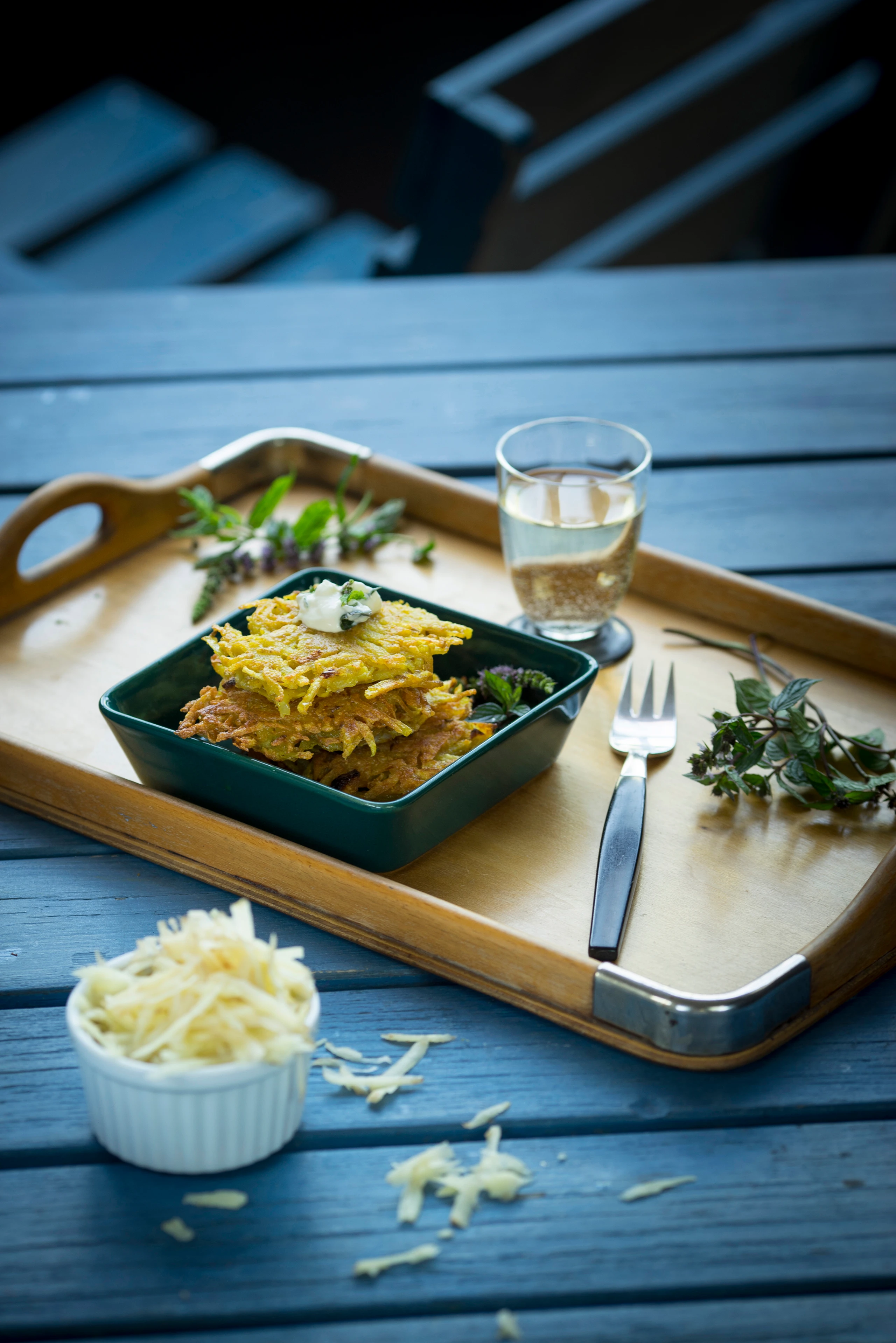 Erdäpfelpuffer mit Minzrahm