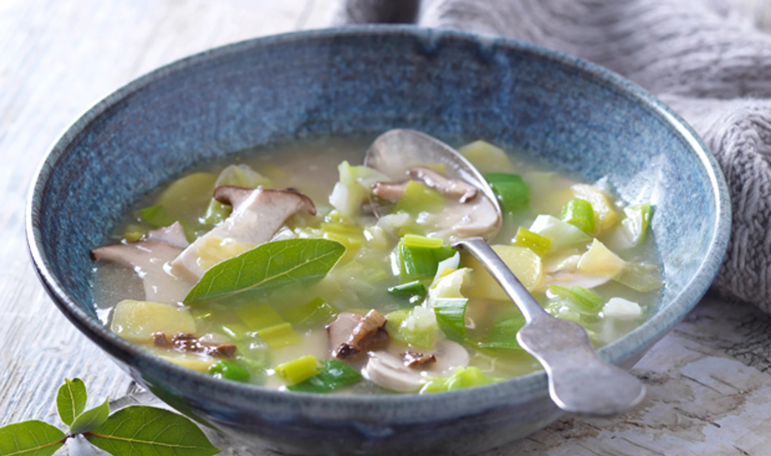 Suppe mit Pilzen, Kraut und Erdäpfeln