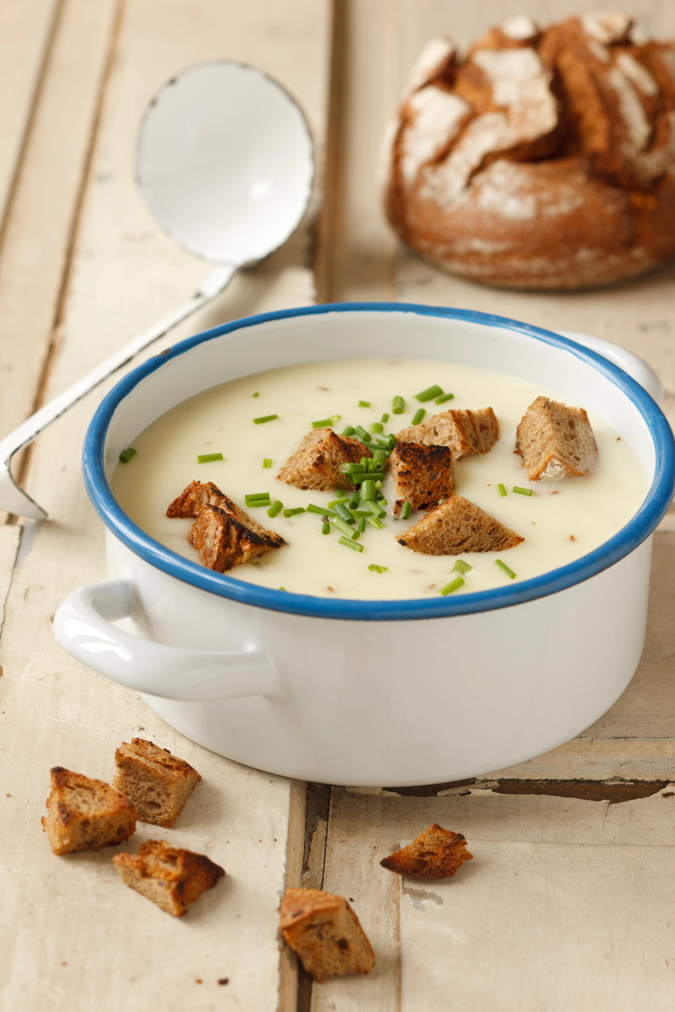 Niederösterreichische Stosuppe mit Brotwürfeln