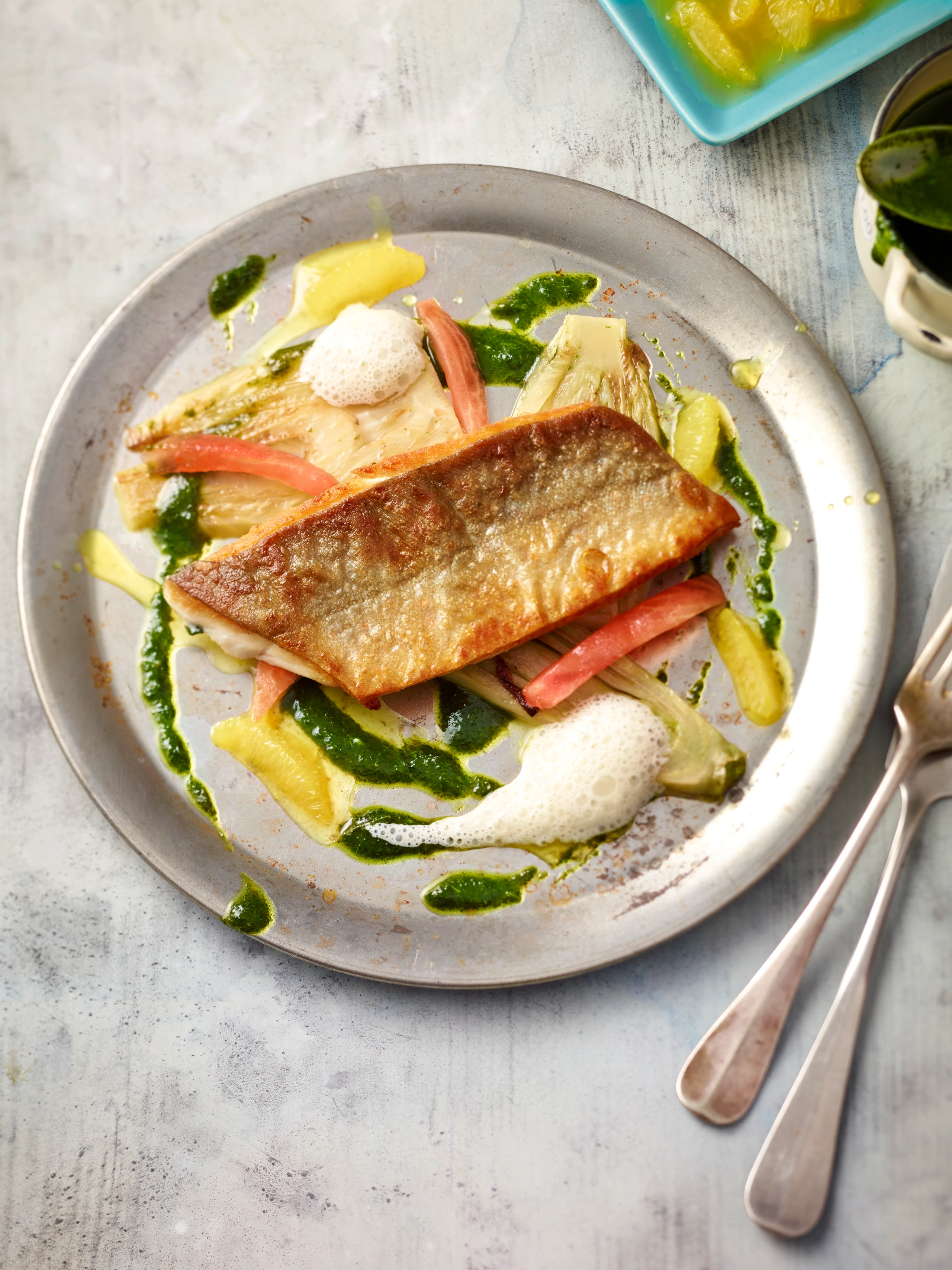 Saibling mit Rucolabutter und Fenchel