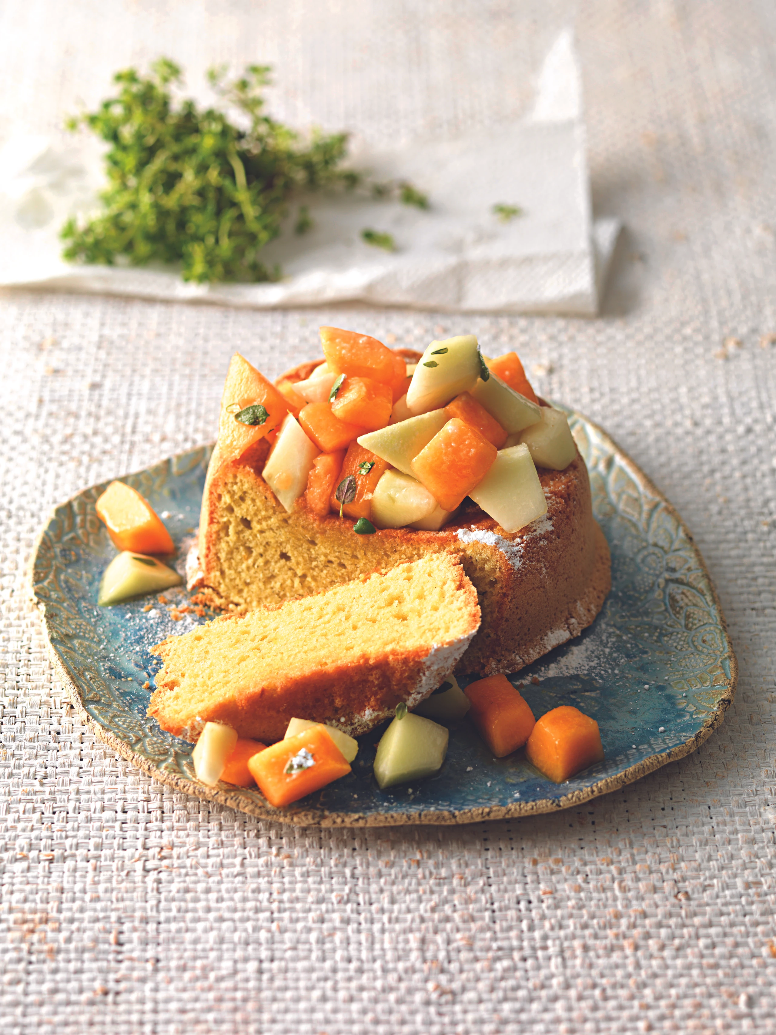 Olivenölkuchen mit Melone