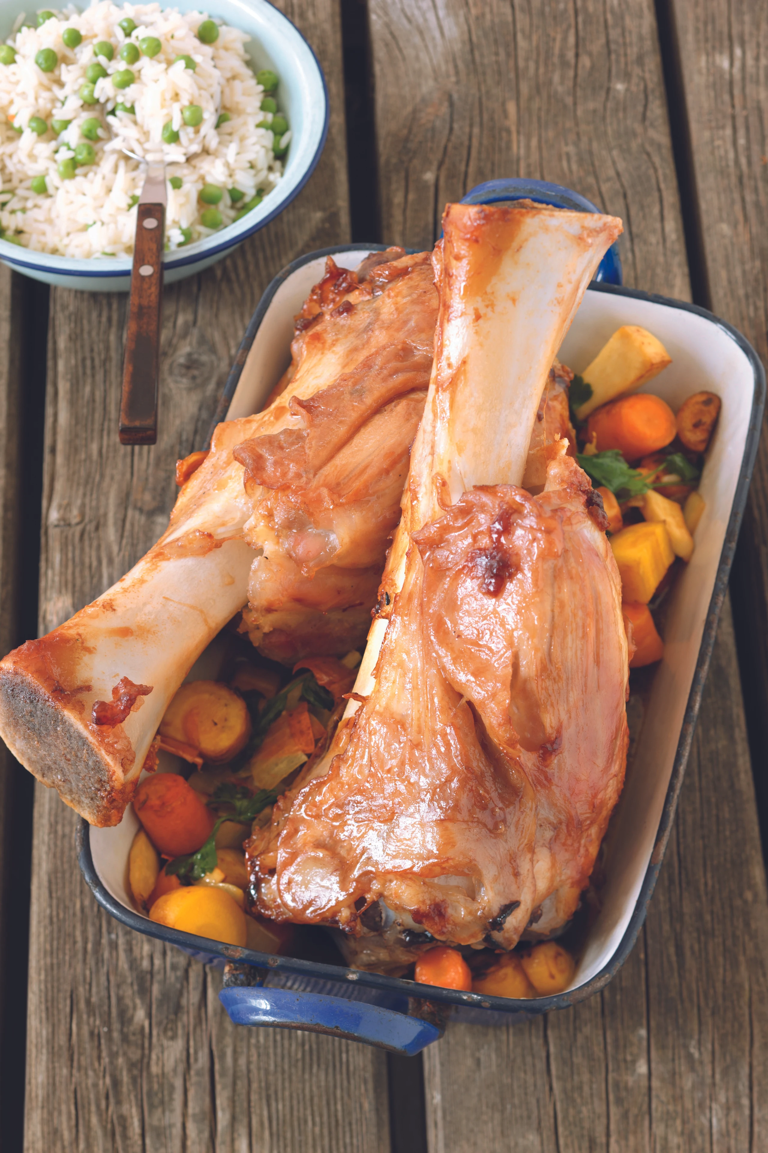 Kalbsstelze mit Erbsenreis