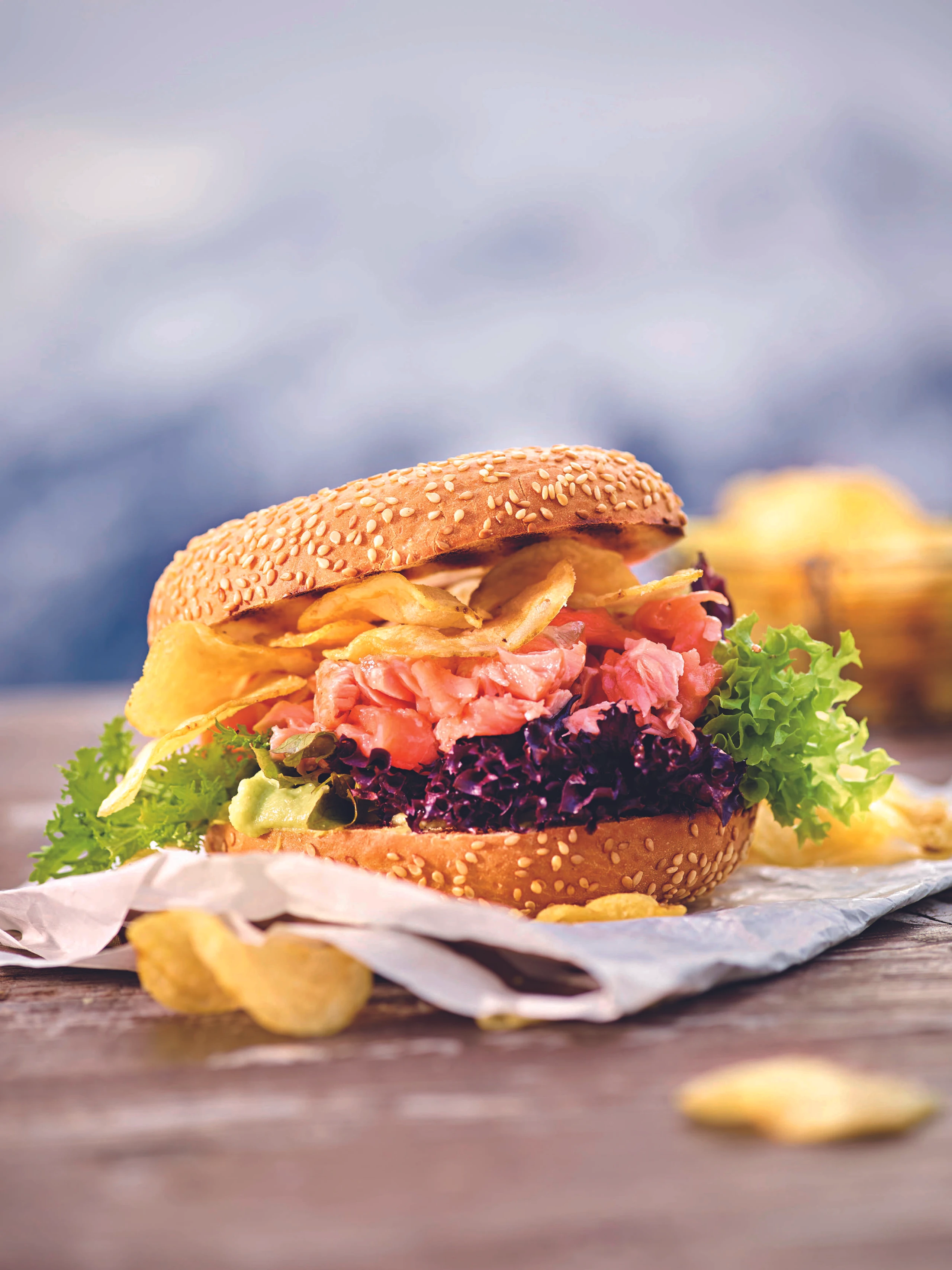 Pulled-Lachs-Bagel mit Wasabi