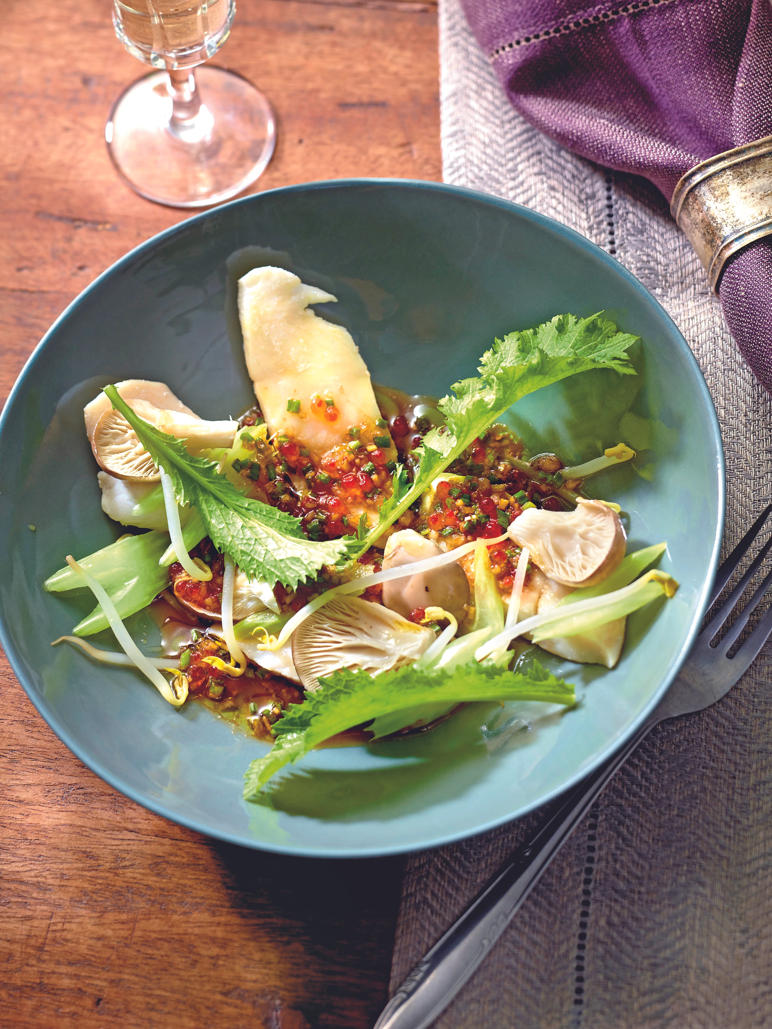 Heilbutt mit Pilzen und Tamarindensauce