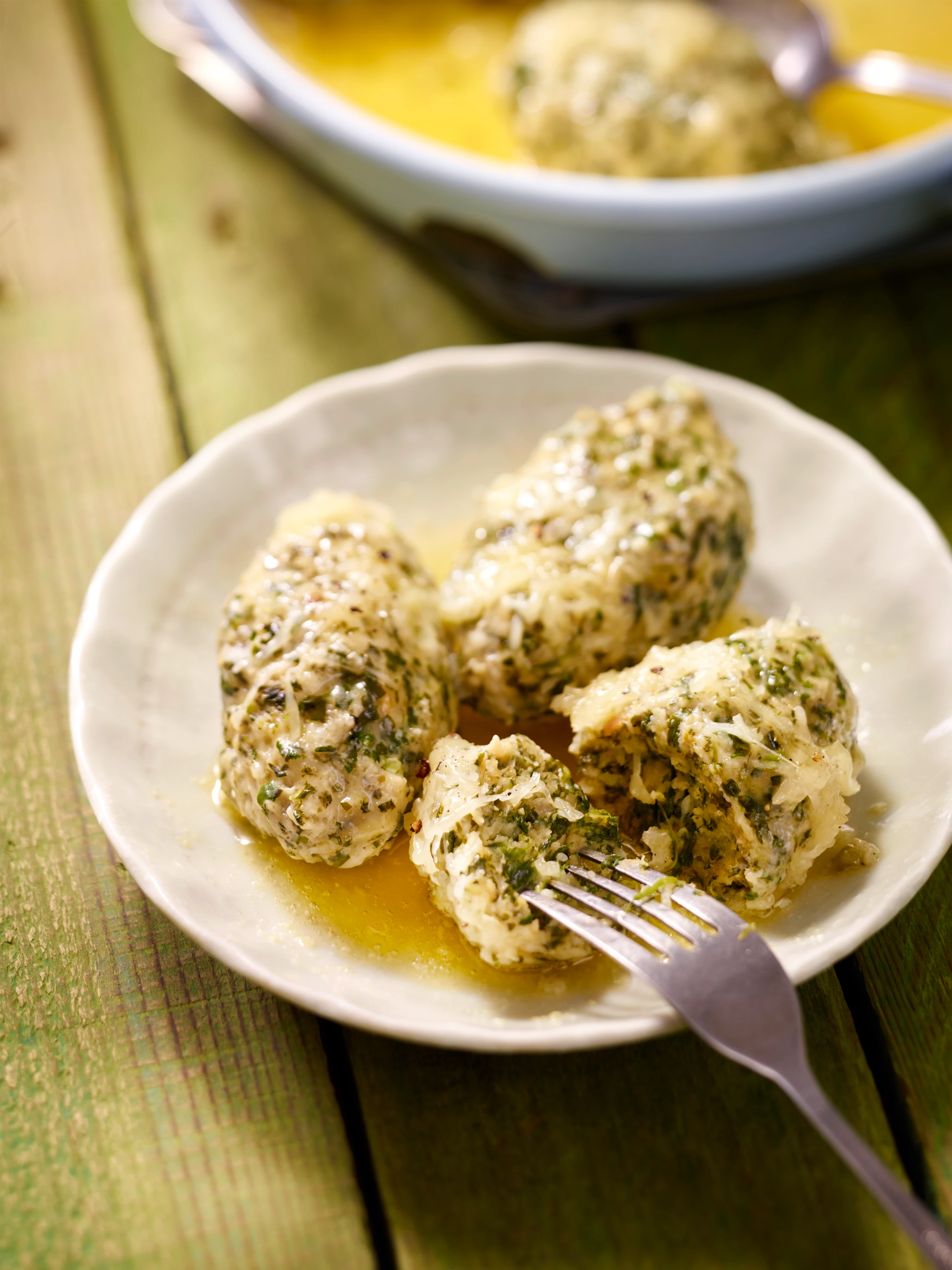 Spinat-Topfennockerl mit Käse