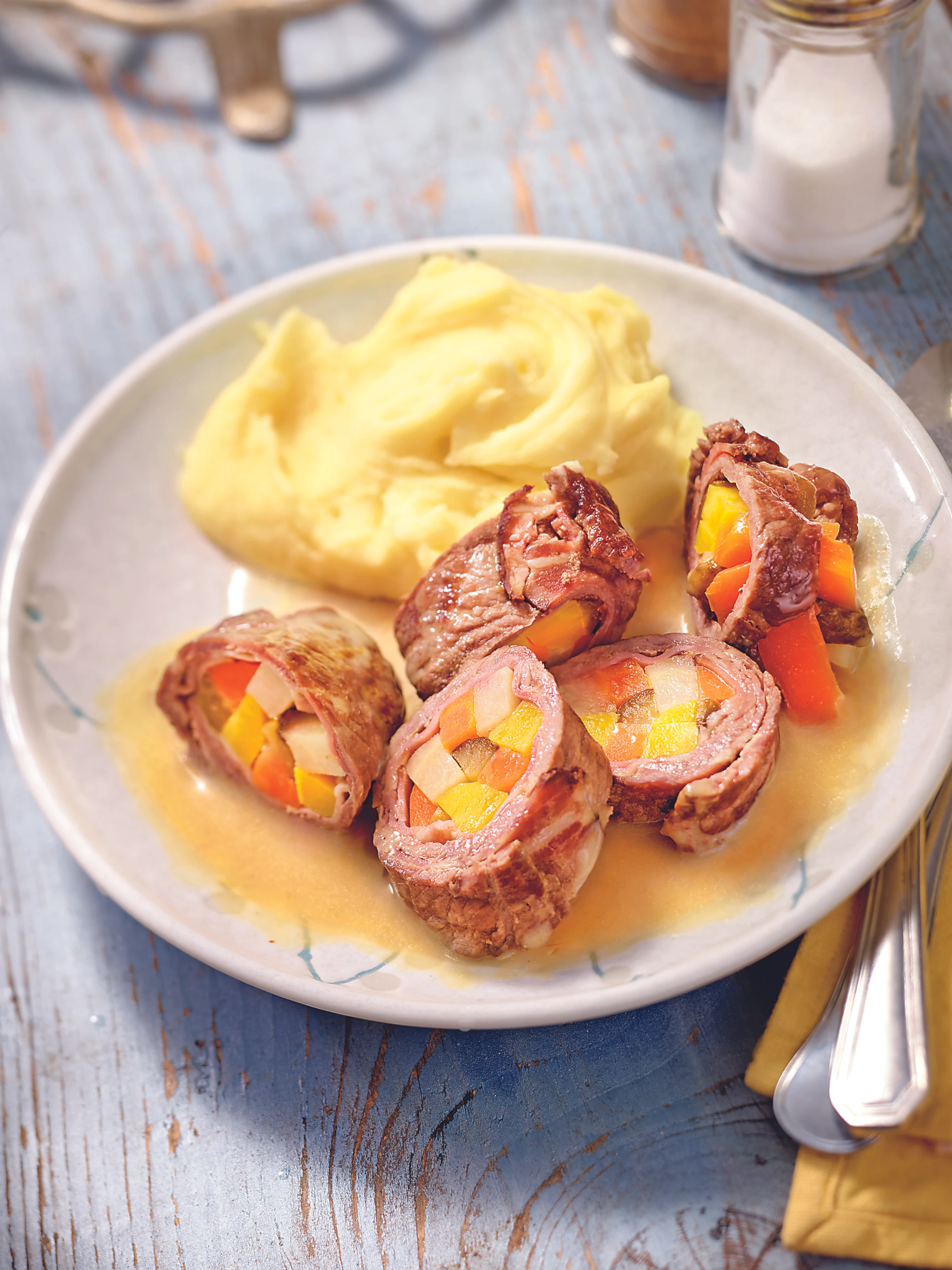 Rindsroulade mit Erdäpfelpüree