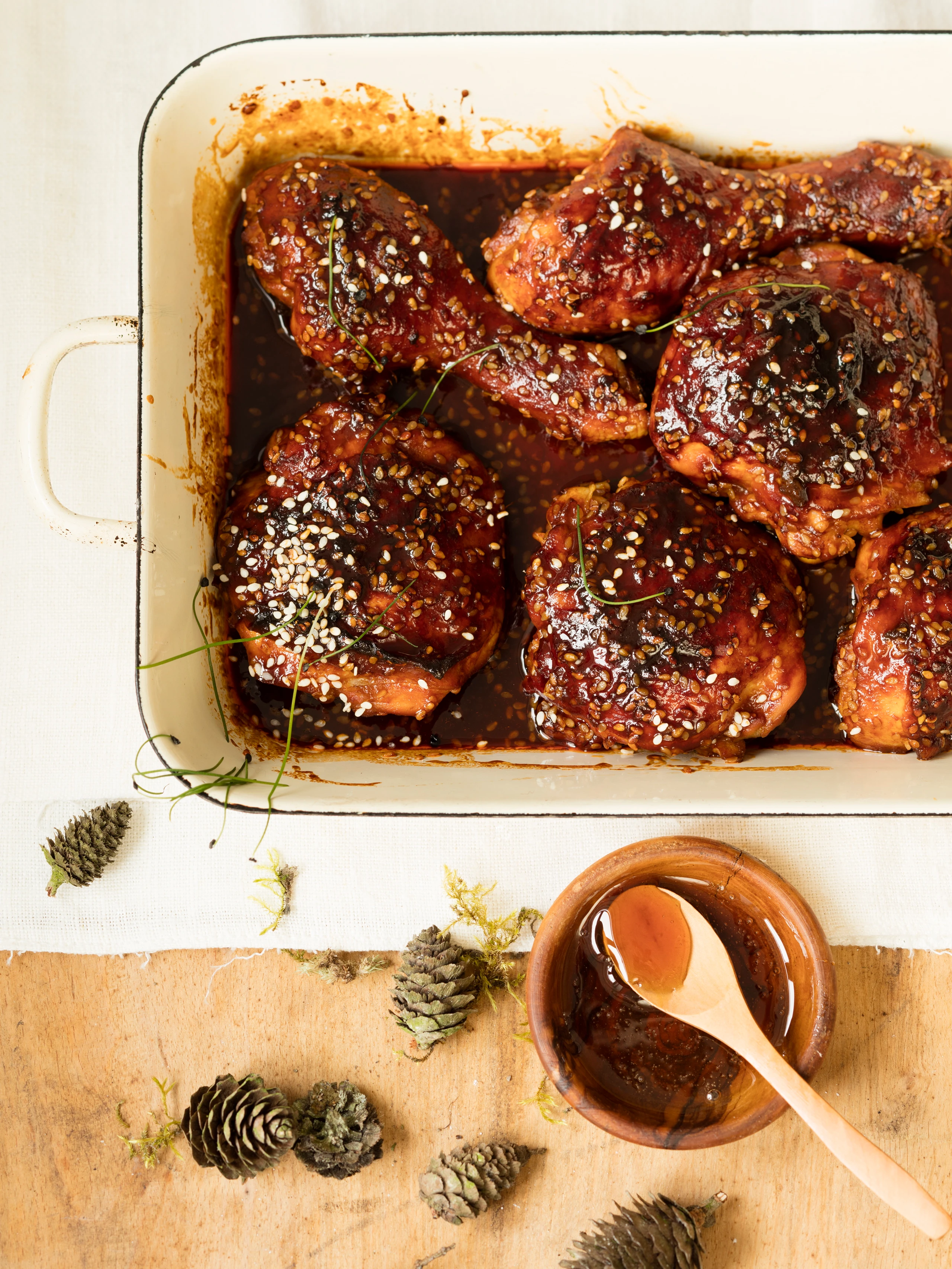 Hühnerkeulen mit Soja-Honigglasur
