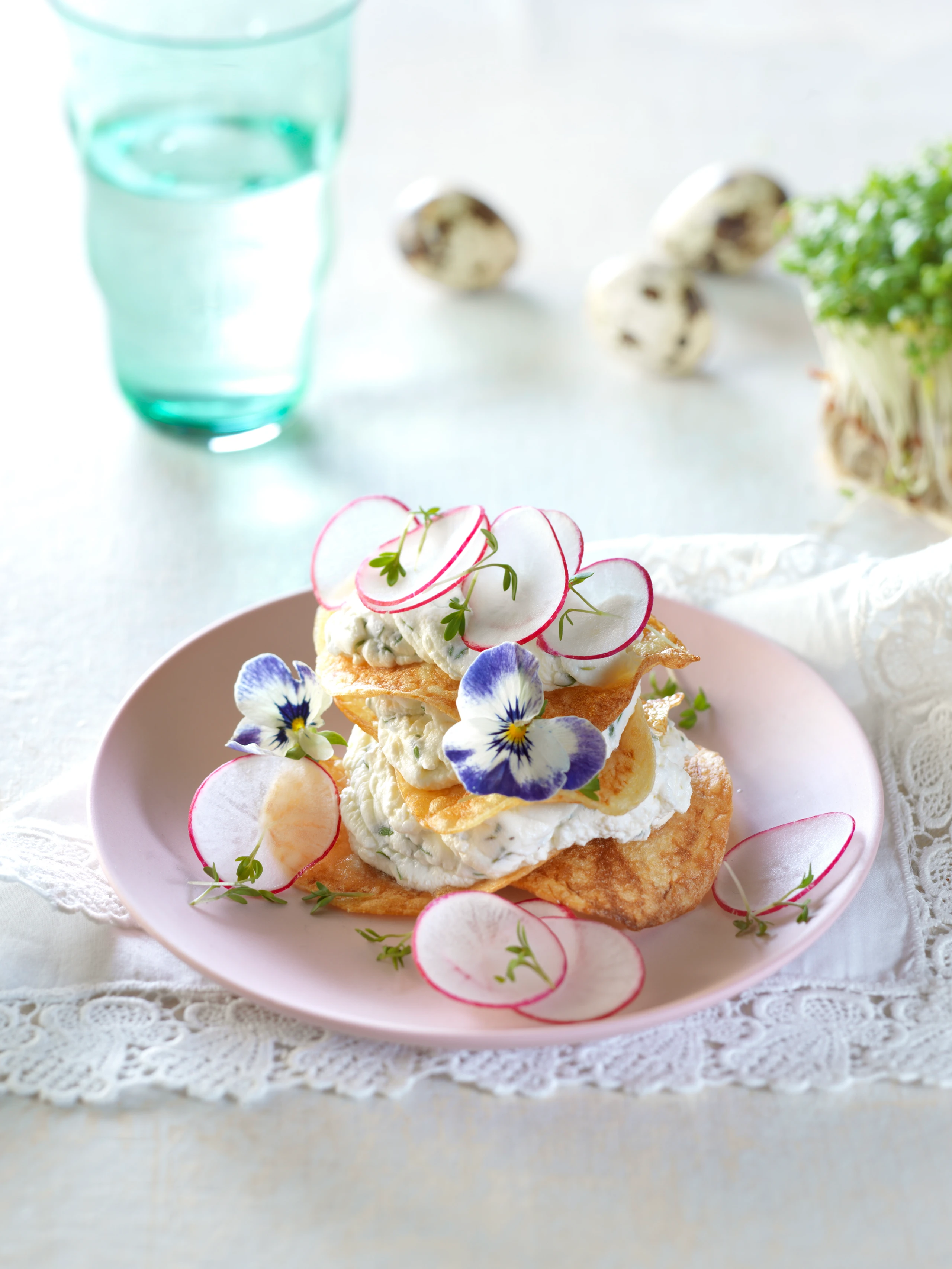 Frischkäse-Erdäpfel-Türmchen mit Kresse