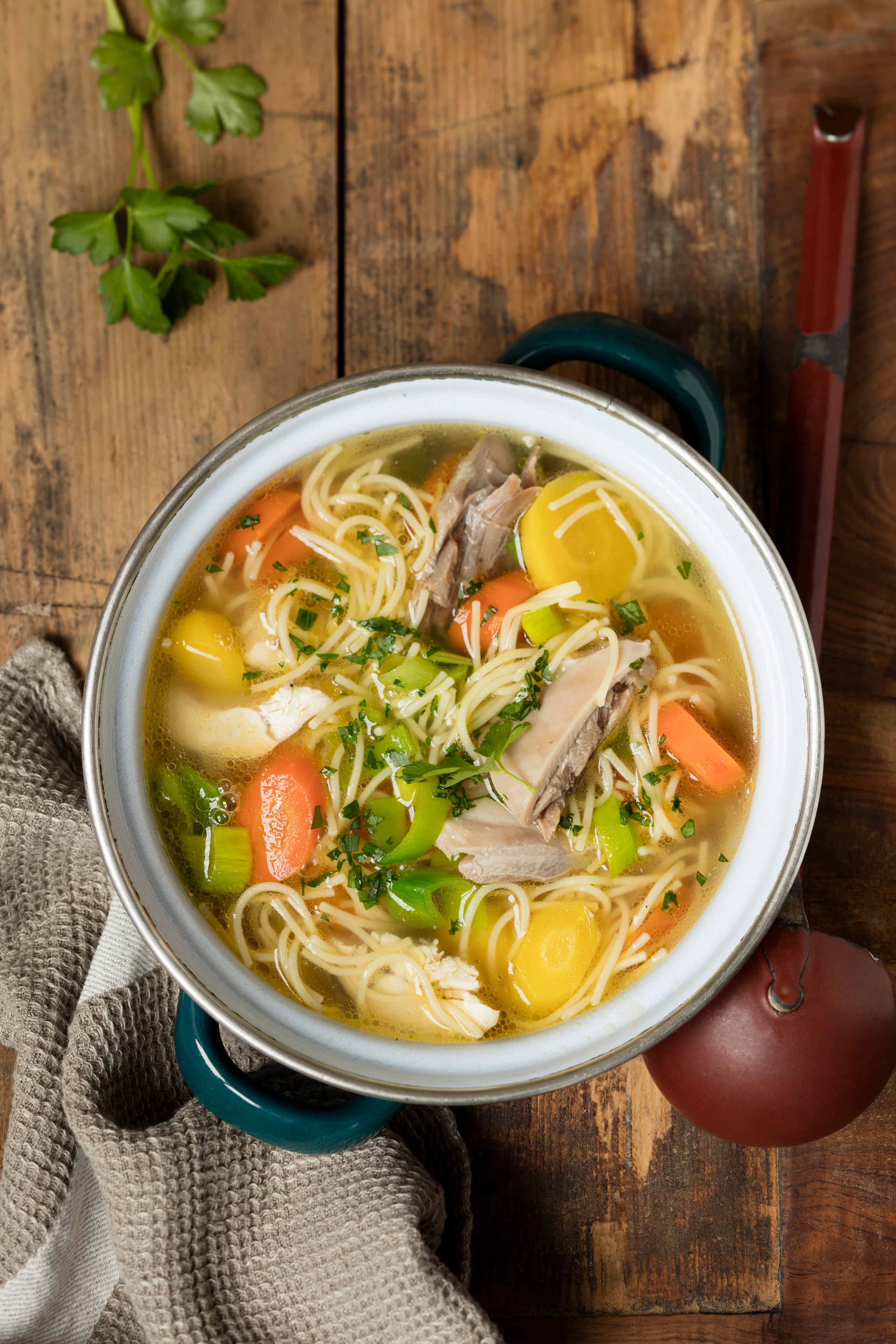 Hühnersuppe mit Gemüse und Nudeln
