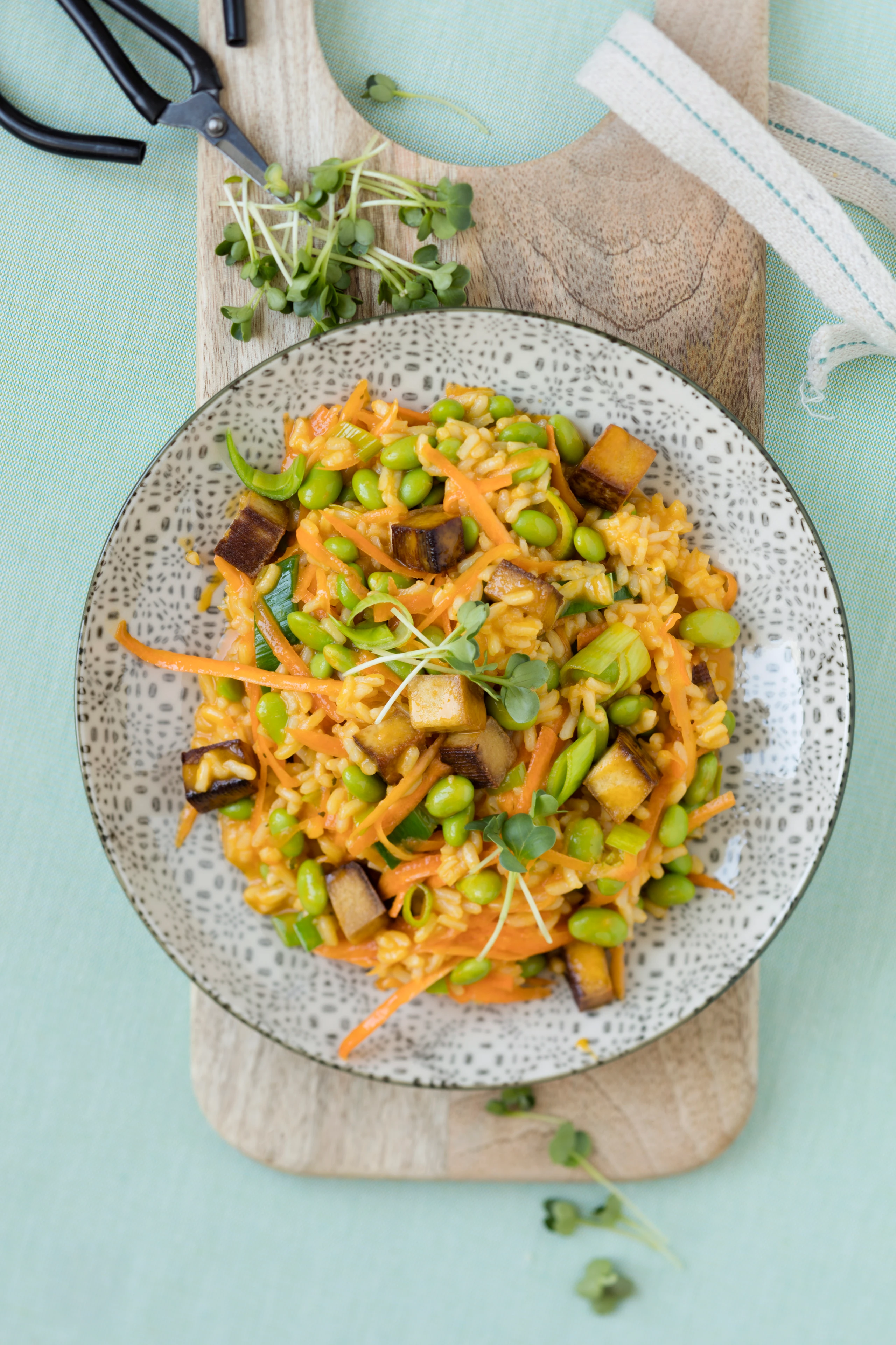 Karottenrisotto mit Tofu