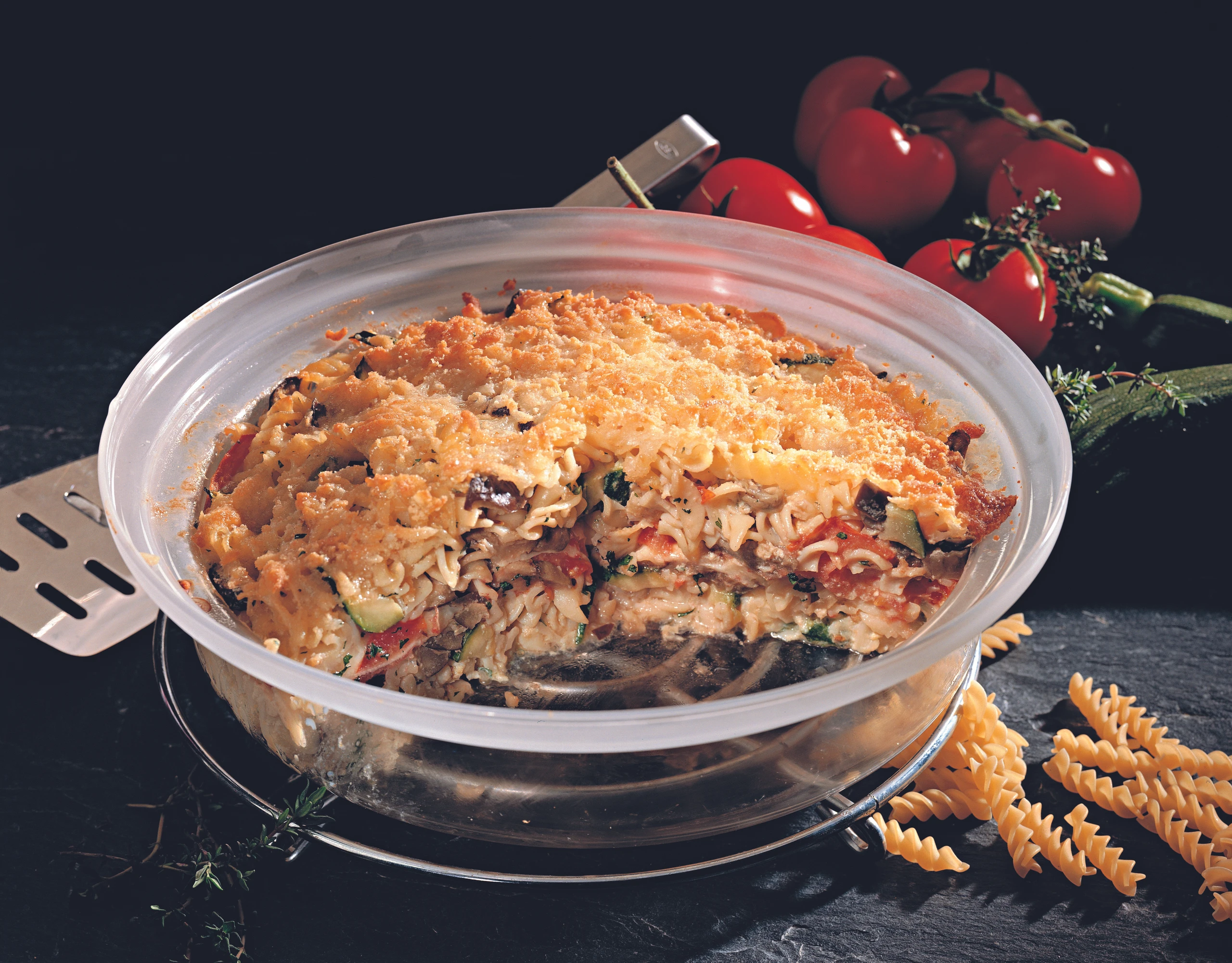 Nudelauflauf mit Zucchini und Melanzani