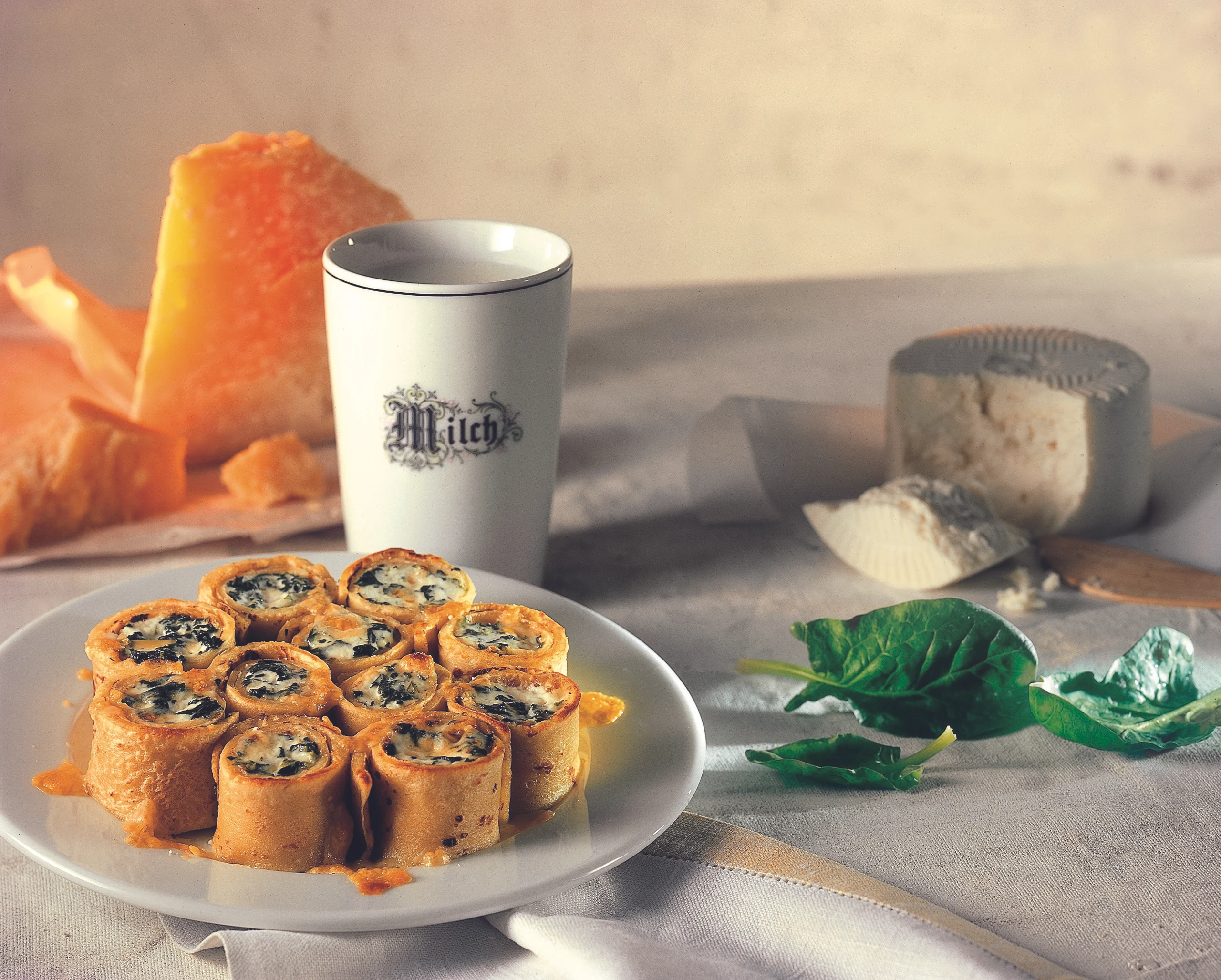 Crêpes mit Ricotta-Spinat-Fülle