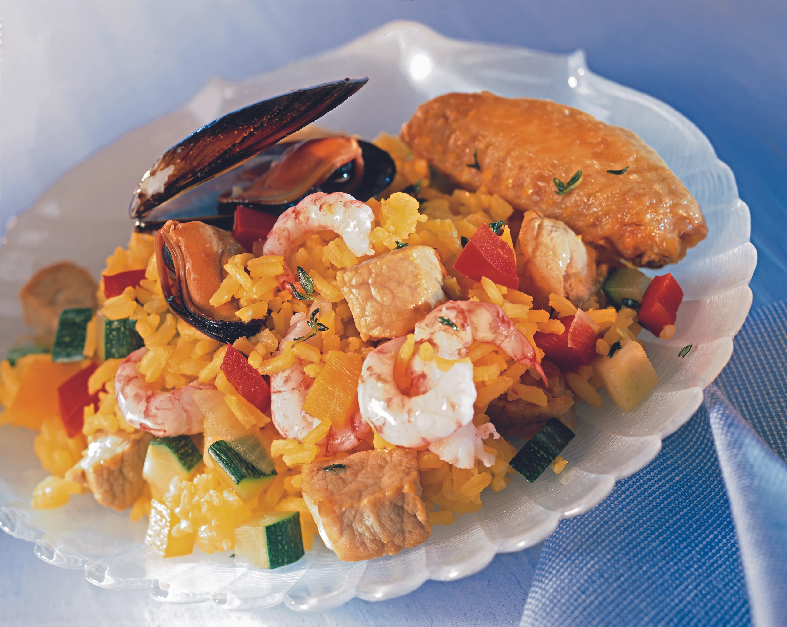 Paella mit Schwein und Shrimps