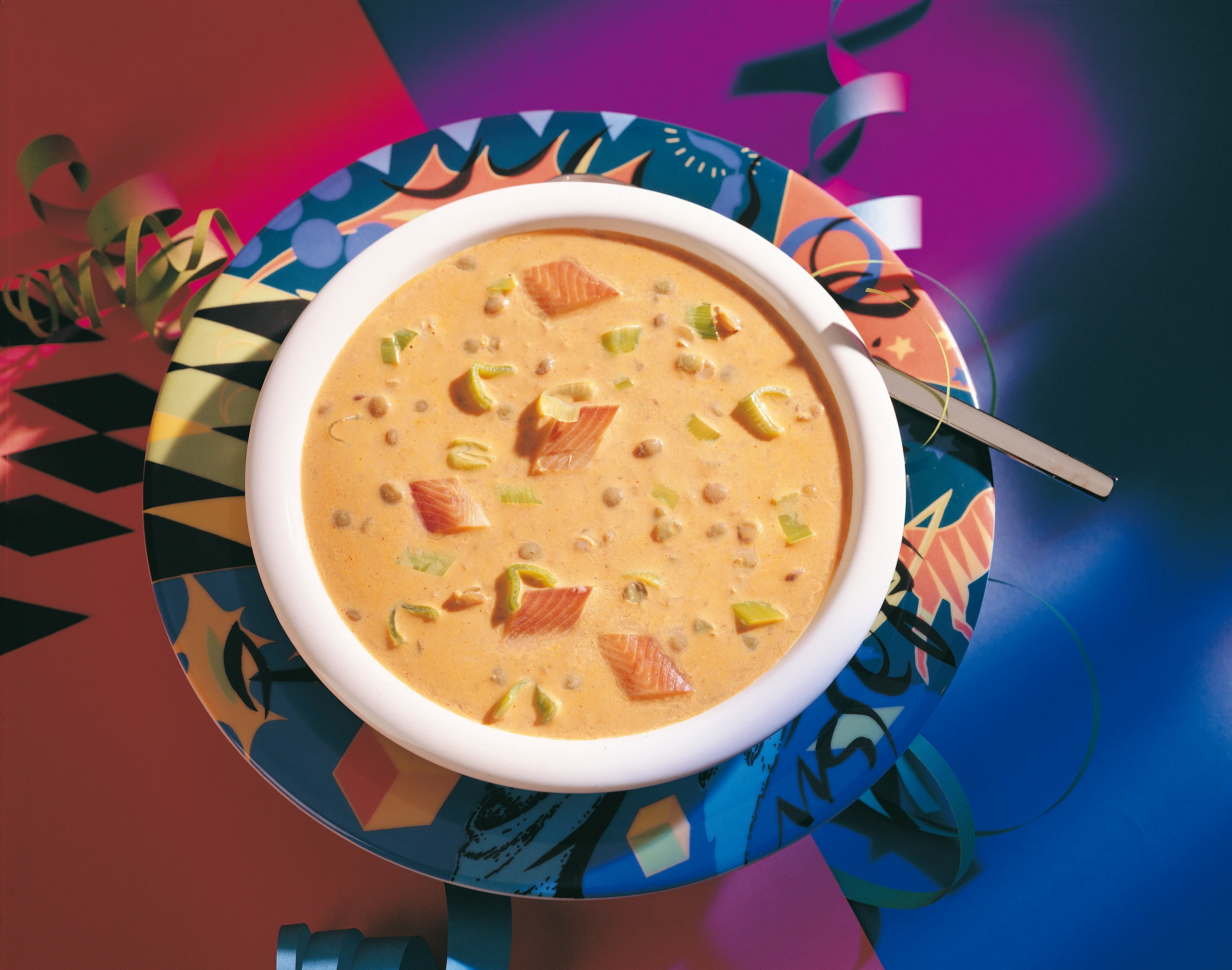 Linsensuppe mit Räucherforellen