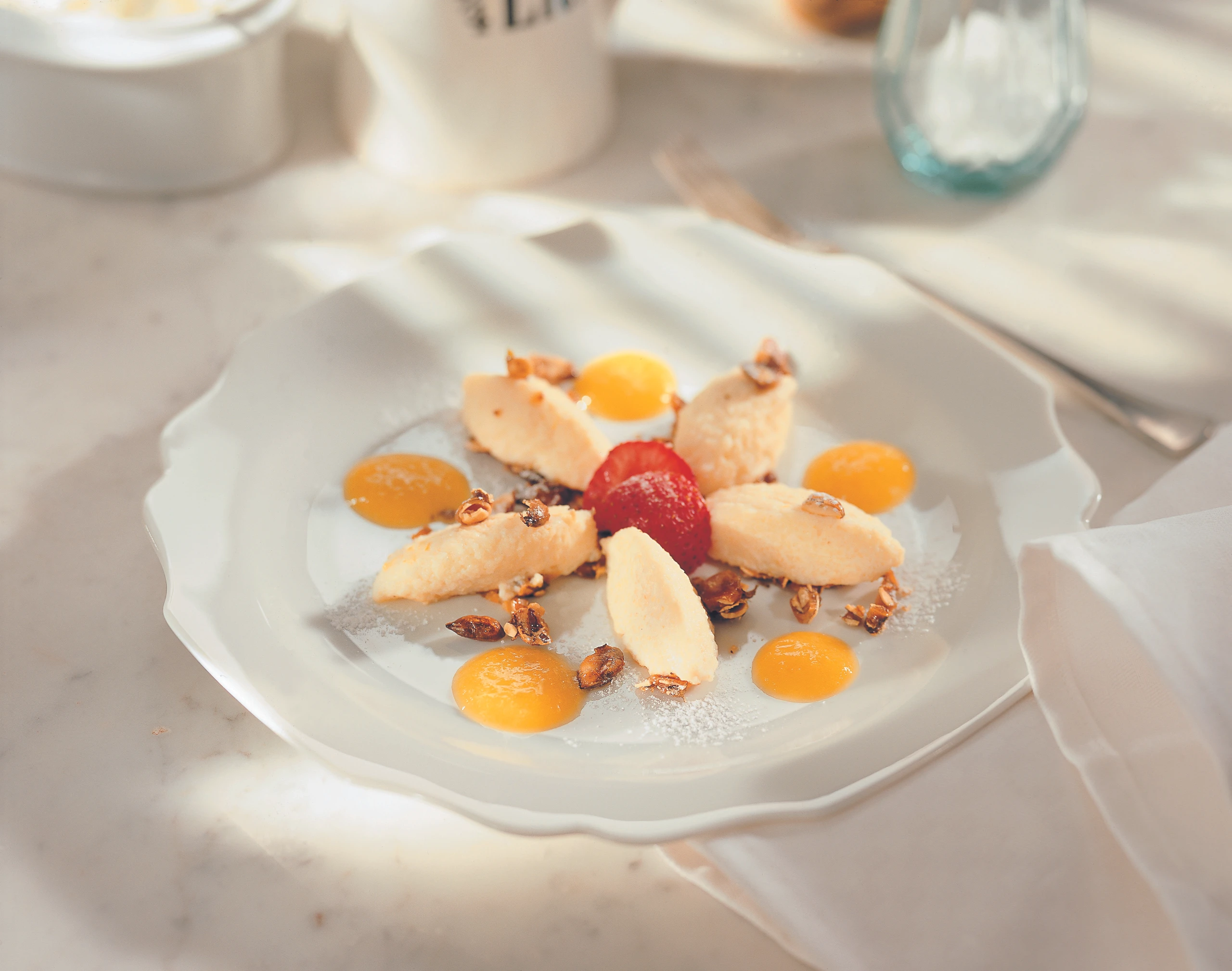 Topfennockerl mit Kürbiskernkrokant