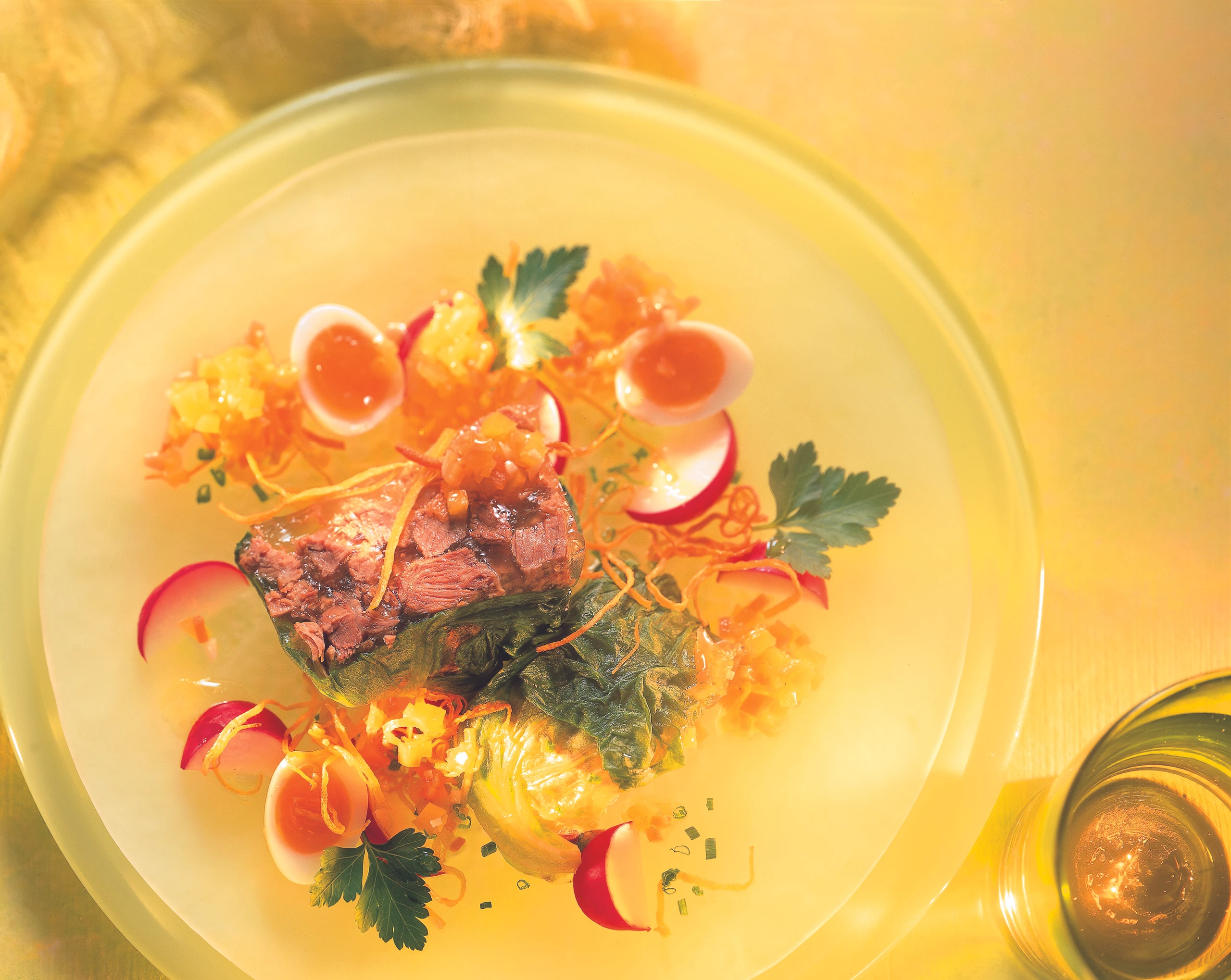 Rindfleischsulz mit gebackenem Gemüse