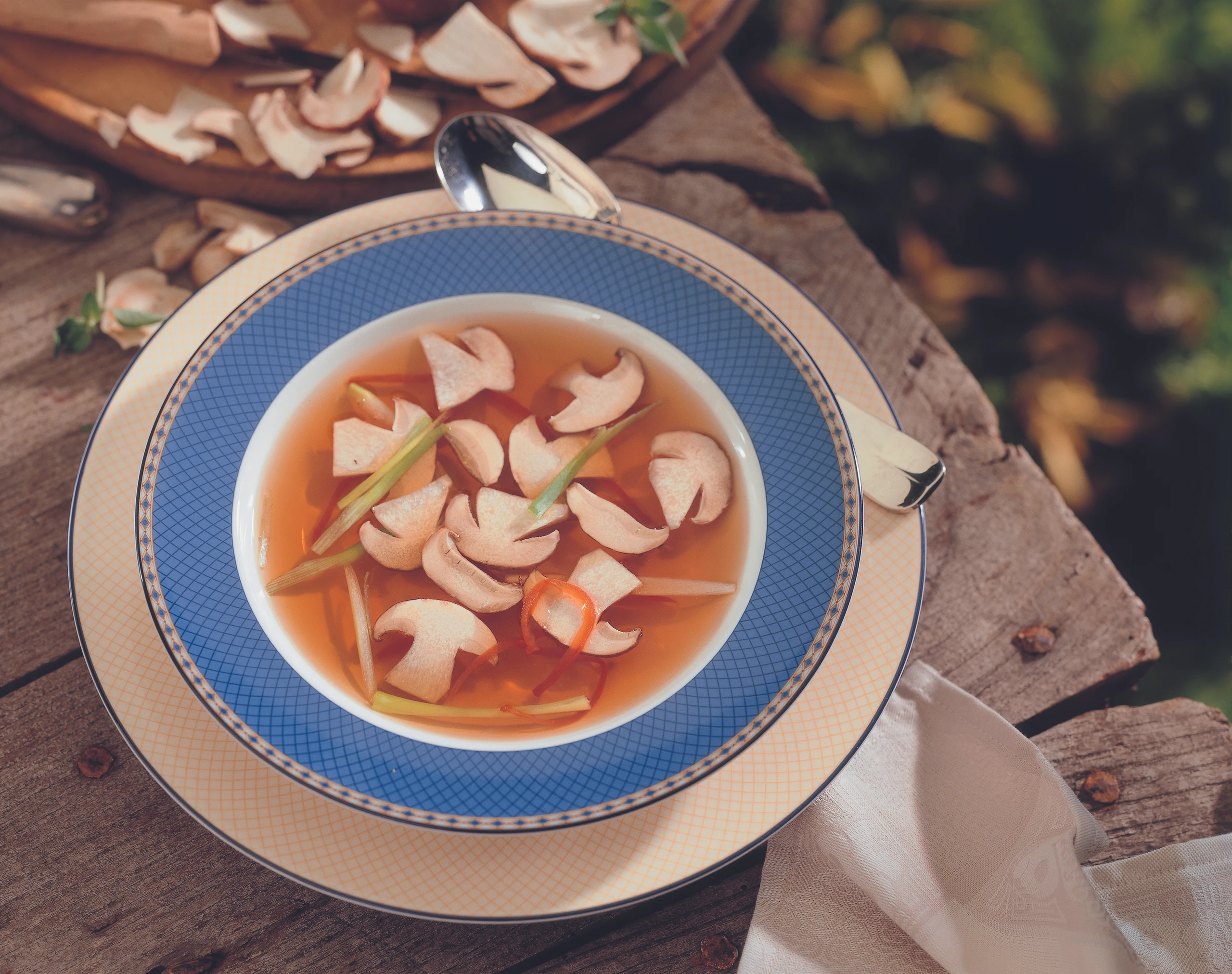 Steinpilz-Consommé mit Gemüsestreifen