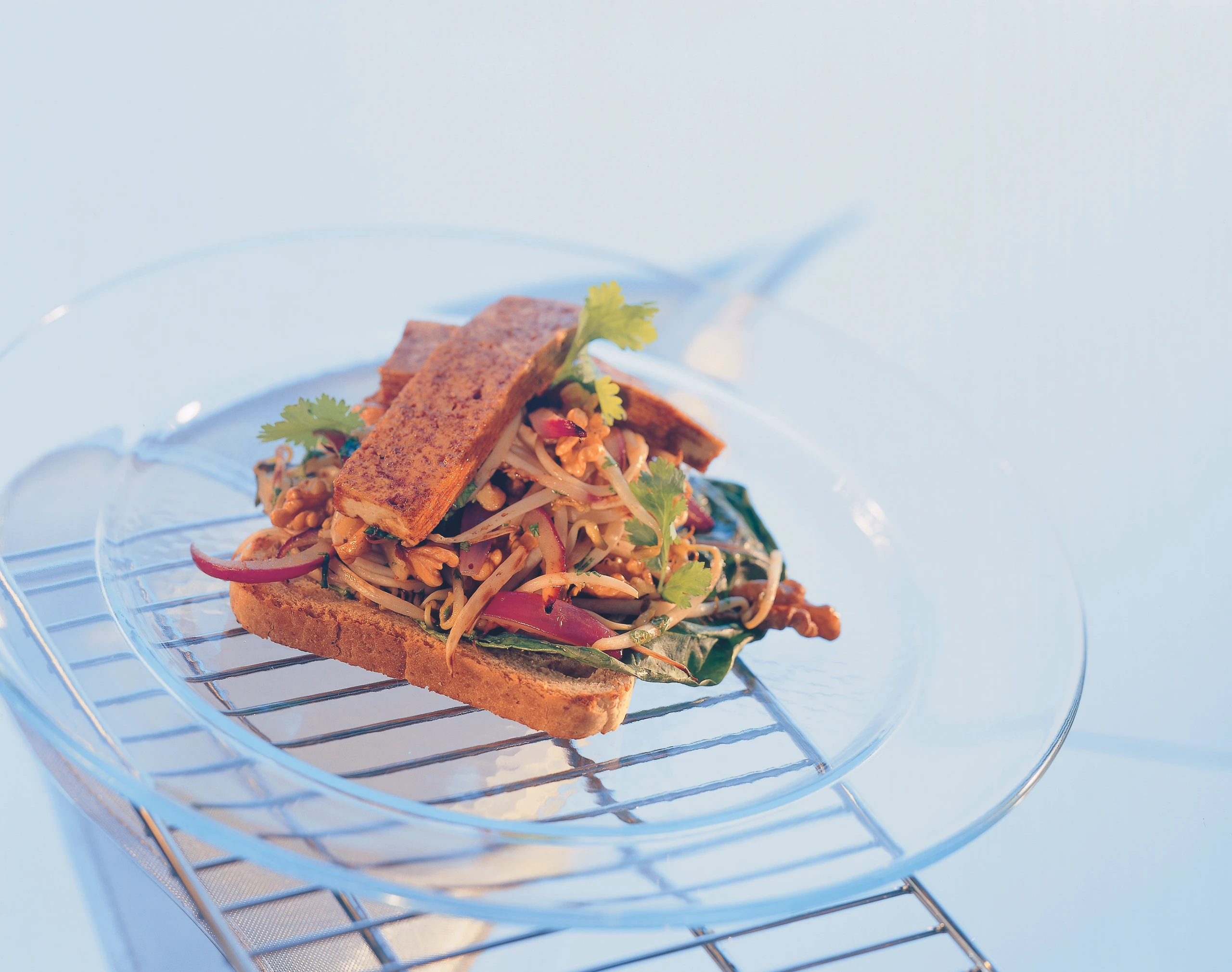 Vollkorntoast mit Gemüse und würzigem Tofu