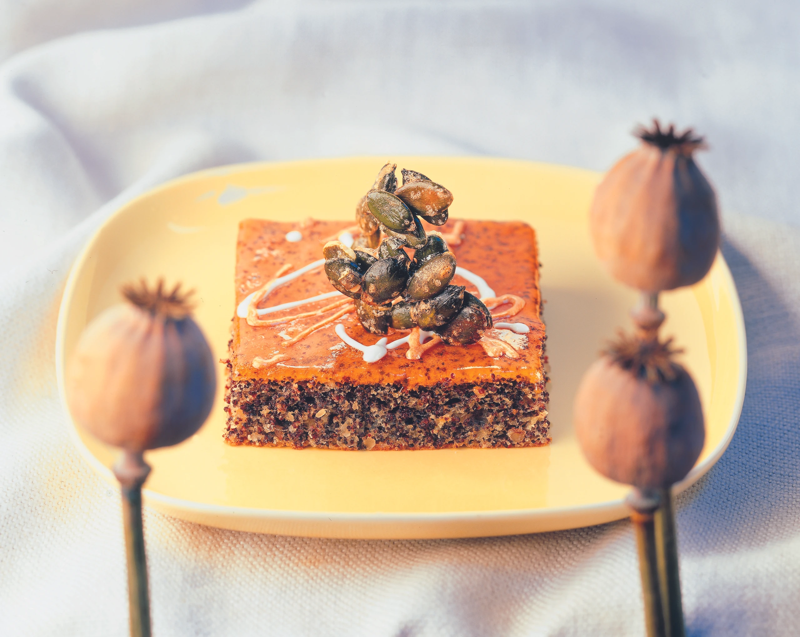 Saftiger Mohnkuchen mit Kürbiskernen