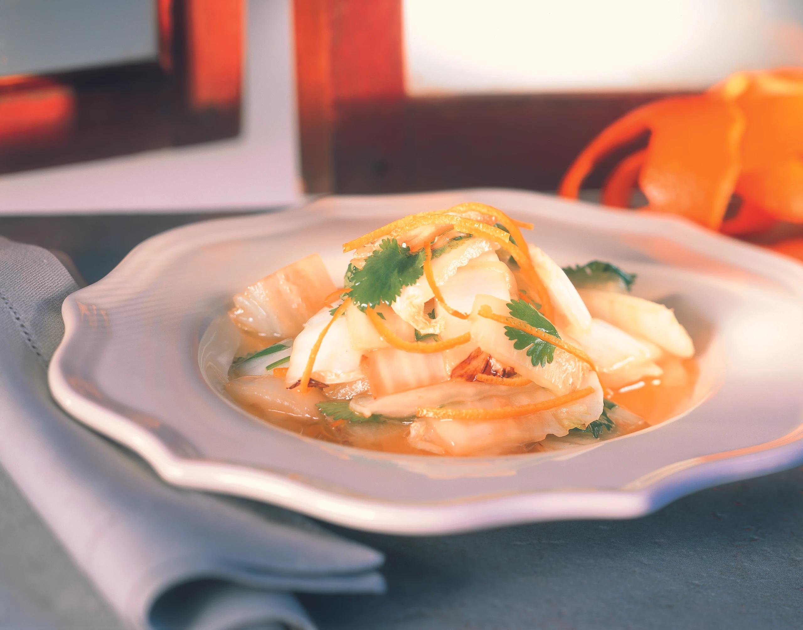 Gebratener Chinakohl mit Orangenöl und Koriander