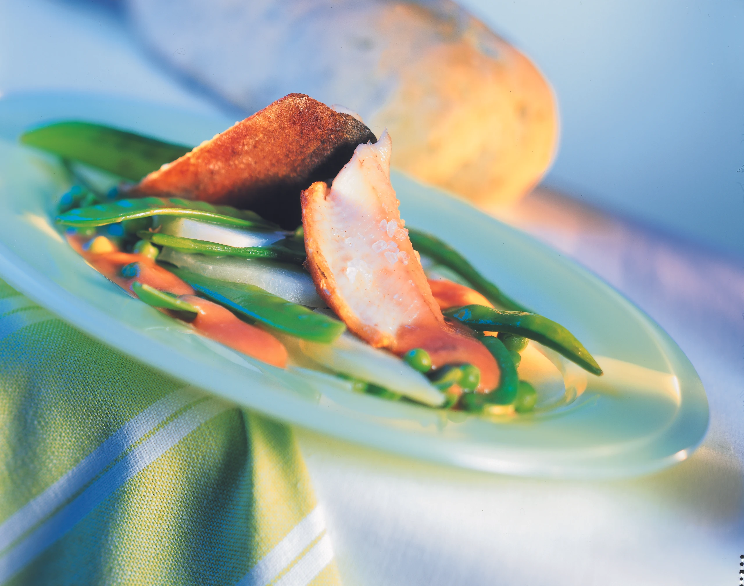 Forellenfilets mit Gemüsesalat und Tomaten-Vinaigrette