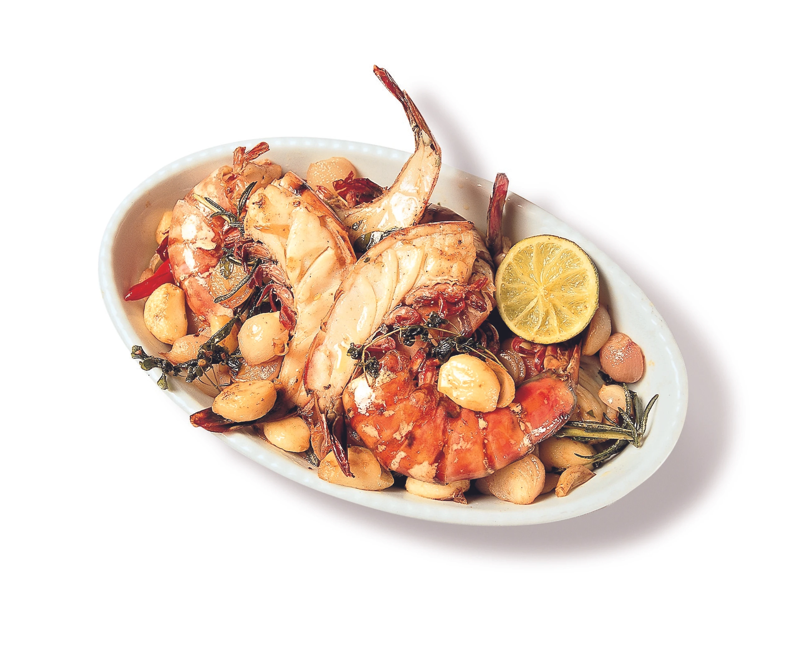 Riesengarnelen mit Schalotten und Knoblauch